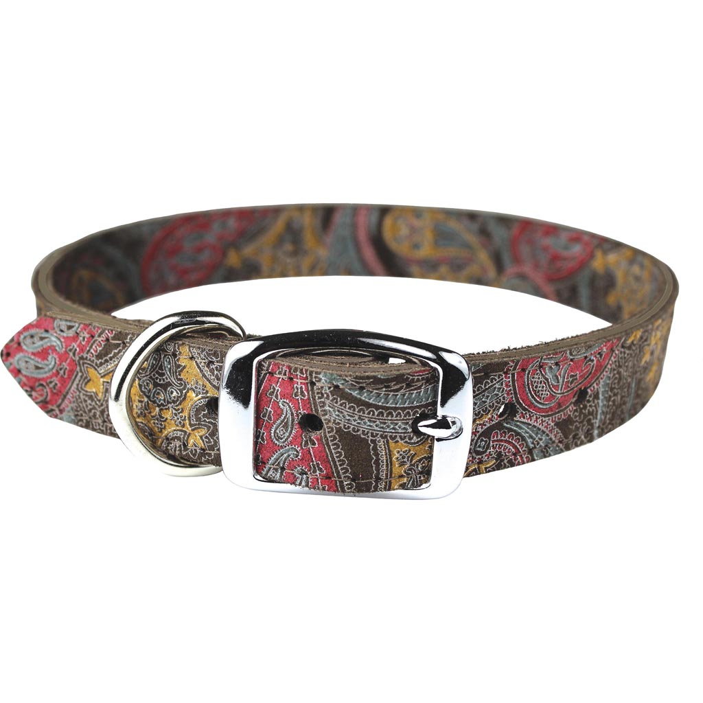 Leather Paisley Dog Collar (CHOCOLATE, 1X24IN)