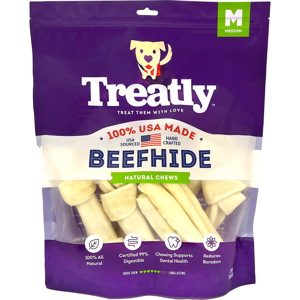 Treatly 100% Usa Beefhide Bones & Rolls (NATURAL, MD-10 PK)