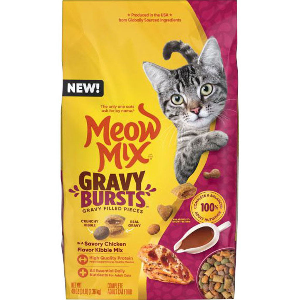 Meow Mix Gravy Bursts Dry Cat Food (CHICKEN, 3 LB)