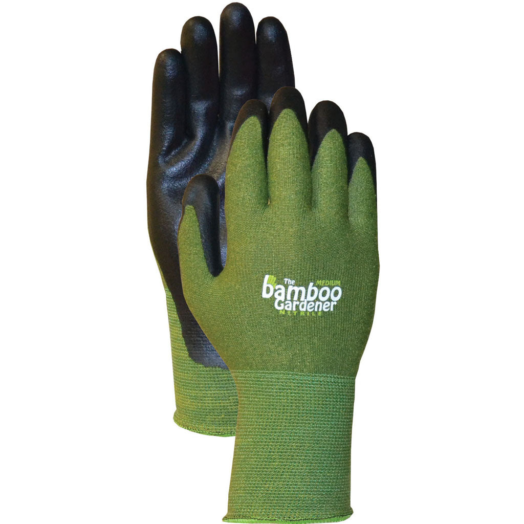 Bellingham Bamboo Gardener Nitrile Palm Gloves (GREEN, MD)