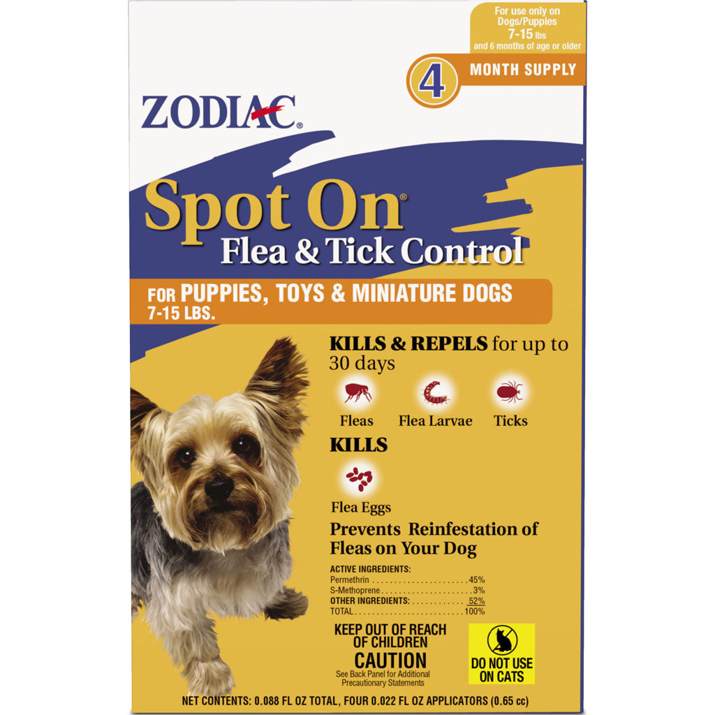 Zodiac Spot On Flea & Tick Control For Dogs (7-15 LB-4 PK)