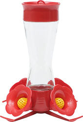 Pinch Waist Glass Hummingbird Feeder (CLEAR/RED, 8 OZ CAP)