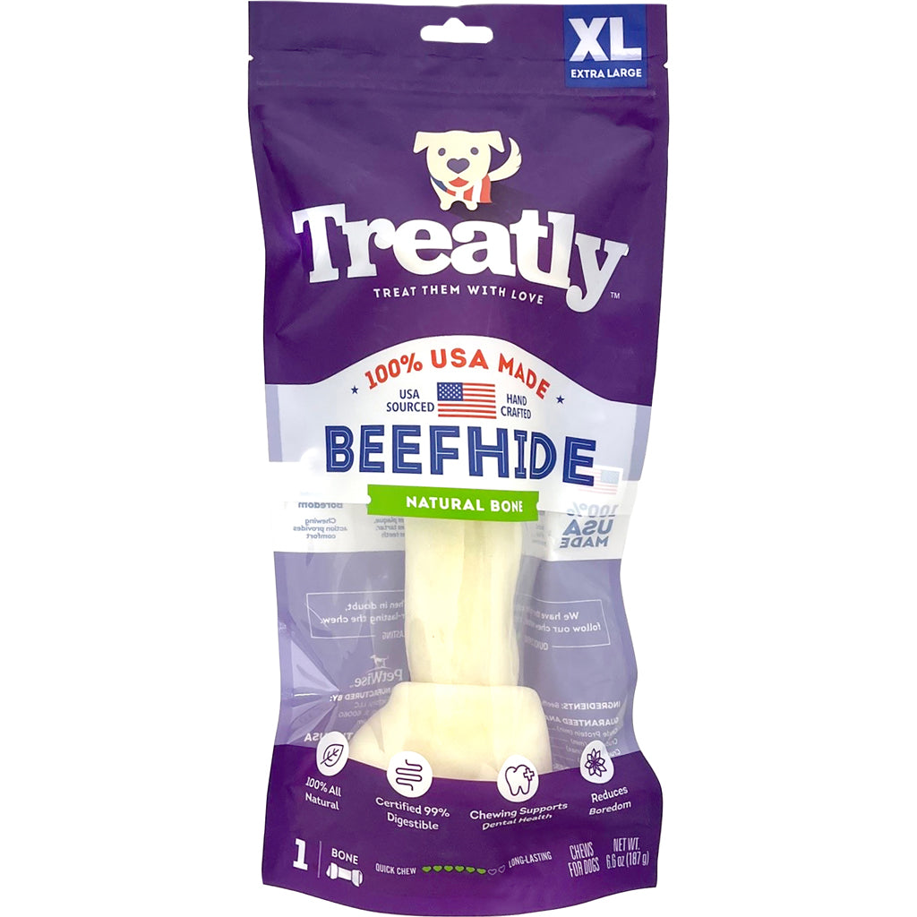 Treatly 100% Usa Beefhide Bone W/Header Card (NATURAL, 11 IN-1 PK)