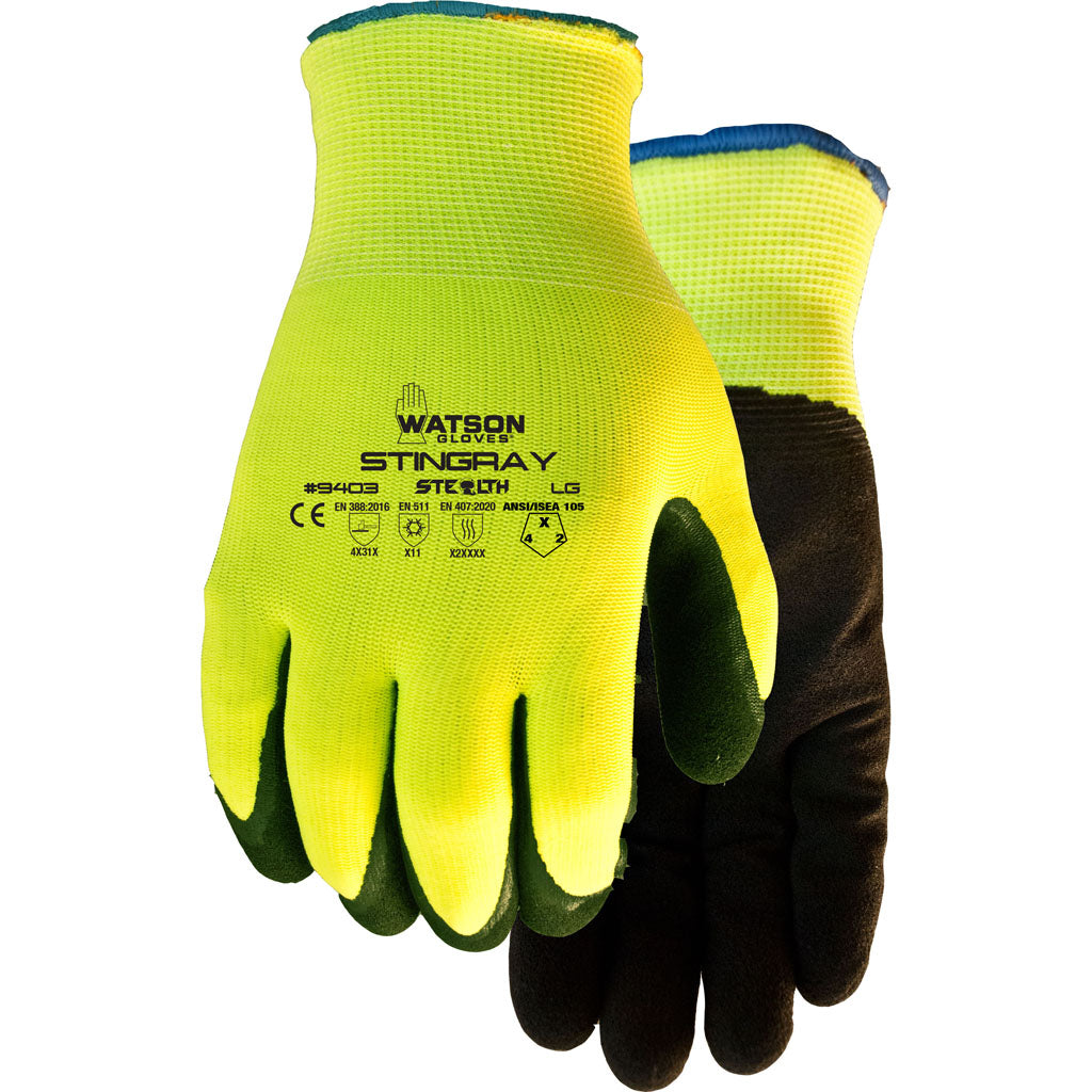 Watson Gloves Mens Stealth Stingray Nitrile (YELLOW, XL)