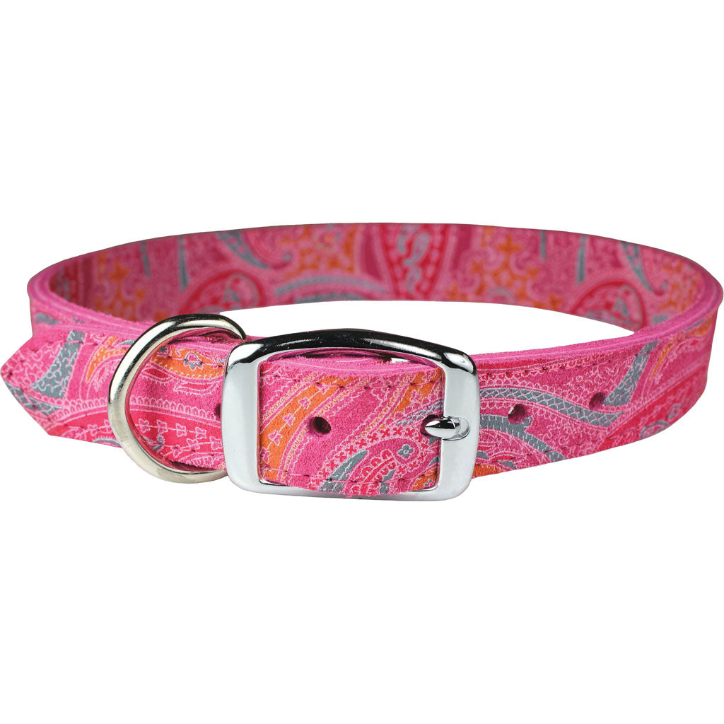 Leather Paisley Dog Collar (PINK, 3/4X20IN)