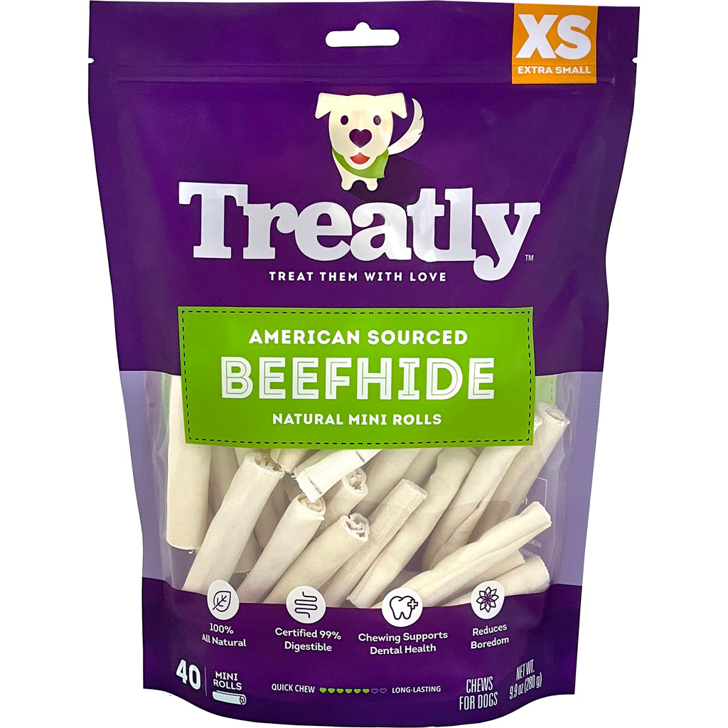Treatly American Beefhide Mini Rolls (NATURAL, 3 IN-40 PK)
