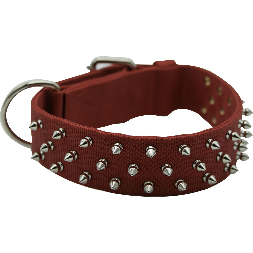 Bravo Nylon Spiked Dog Collar (RED, 27 IN)