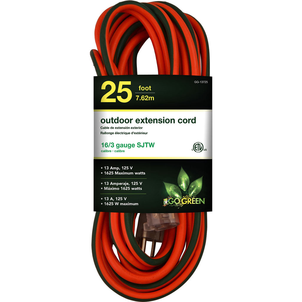 Gogreen Outdoor Extension Cord (ORANGE, 25 FT-16/3 GA)