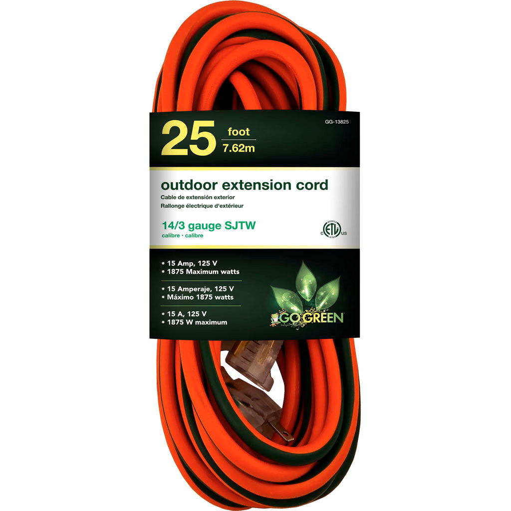 Gogreen Outdoor Extension Cord (ORANGE, 25 FT-14/3 GA)