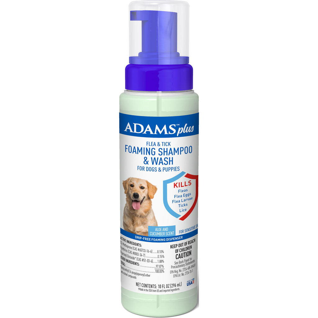 Adams Plus Flea & Tick Foaming Shampoo For Dogs (ALOE/CUCUMBER, 10 OZ)
