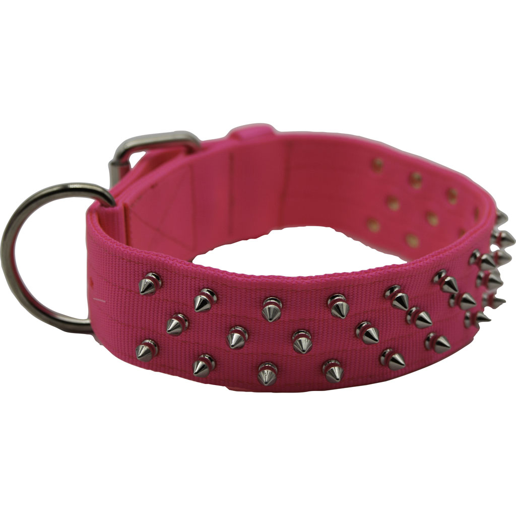 Bravo Nylon Spiked Dog Collar (NEON PINK, 29 IN)