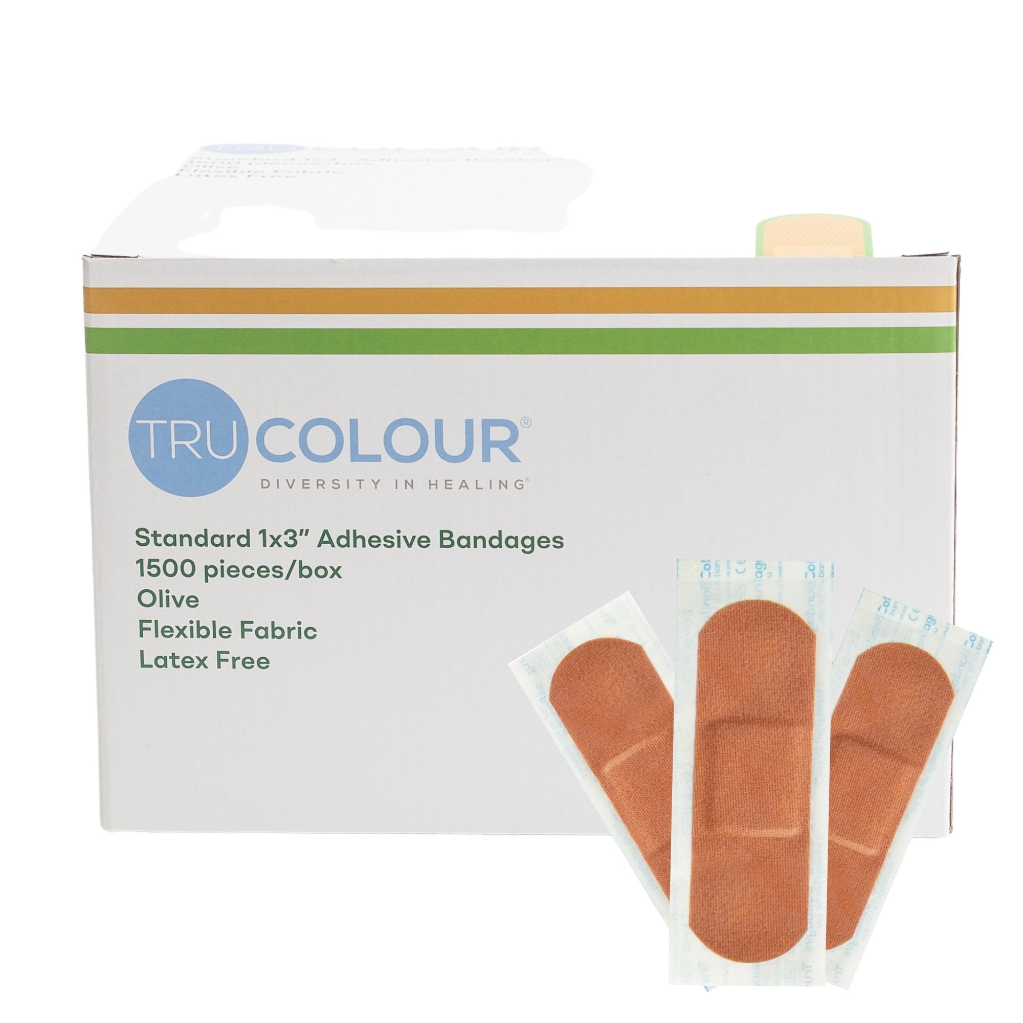 Tru-Colour Products LLC - Adhesive Strip Tru-Colour® 1 X 3 Inch Fabric Rectangle Olive Sterile [6000/CS]