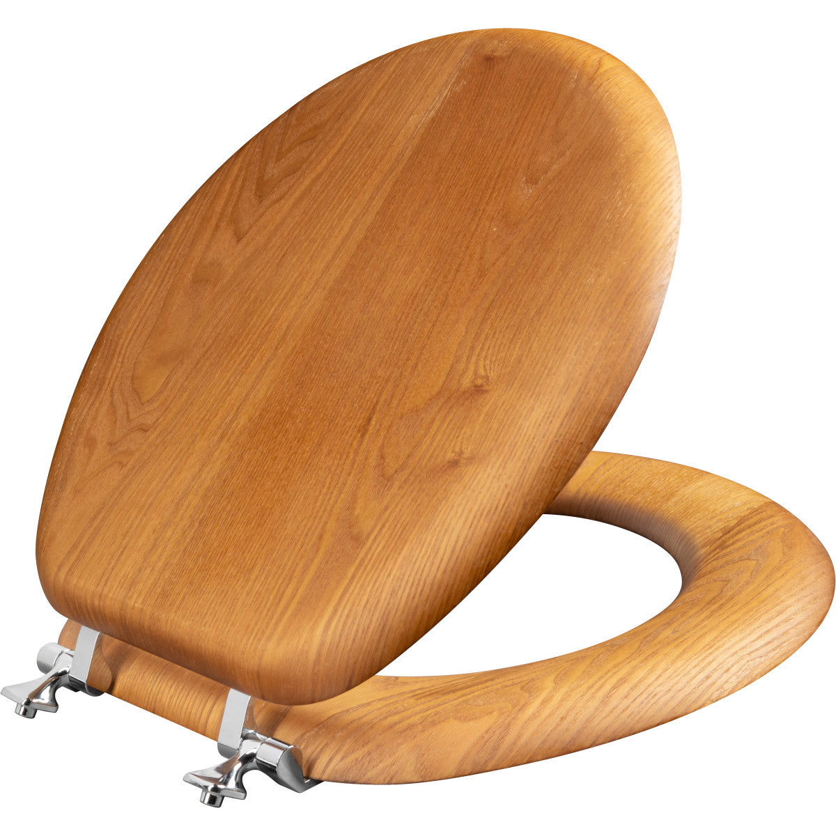 Mayfair Round Natural Reflections Wood Veneer Toilet Seat in Natural Oak with Chrome Hinge