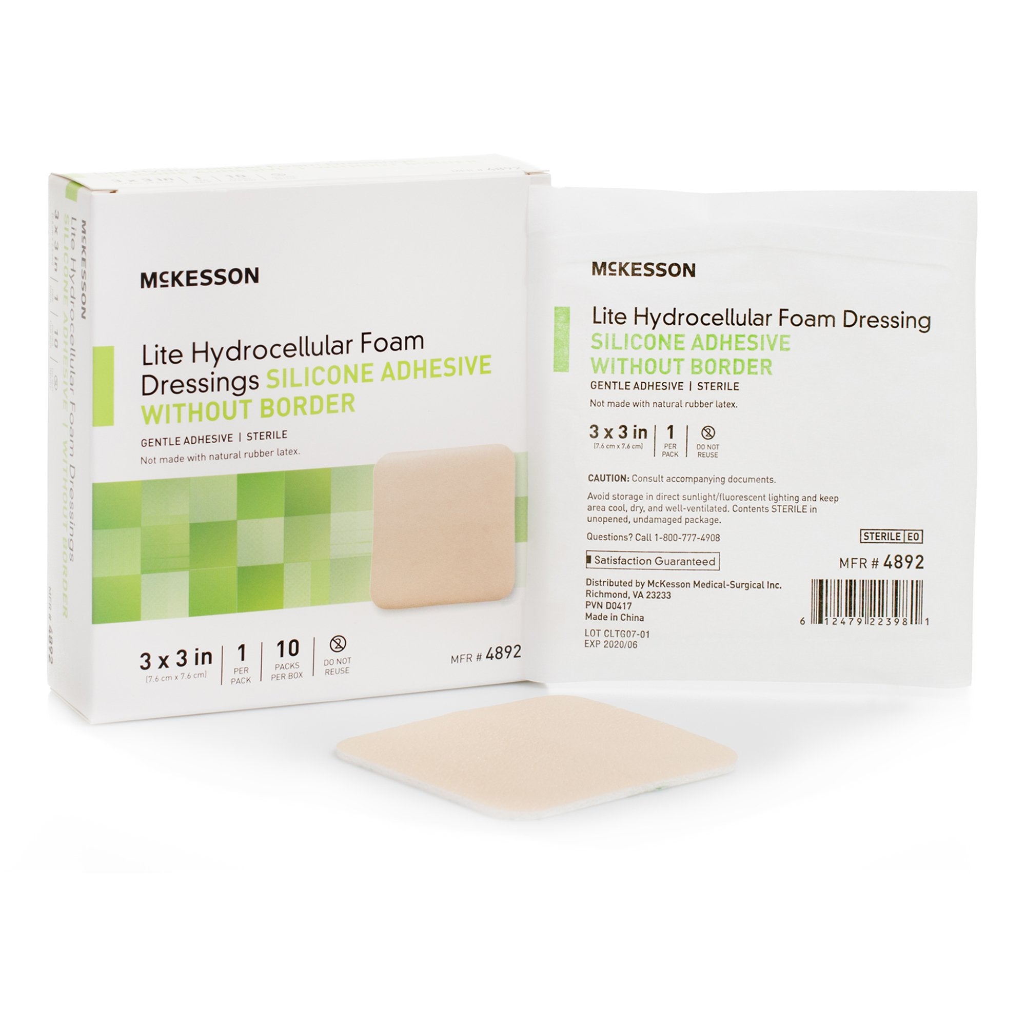 McKesson Brand - Thin Foam Dressing McKesson Lite 3 X 3 Inch Without Border Film Backing Silicone Gel Adhesive Square Sterile [200/CS]