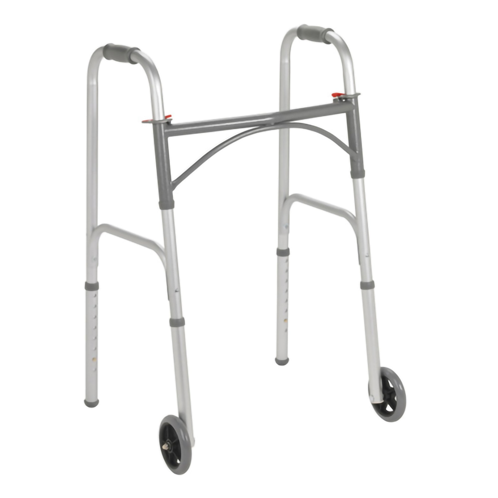 McKesson Brand - Dual Release Folding Walker with Wheels Adjustable Height McKesson Steel Frame 350 lbs. Weight Capacity 32 to 39 Inch Height [4/CS]