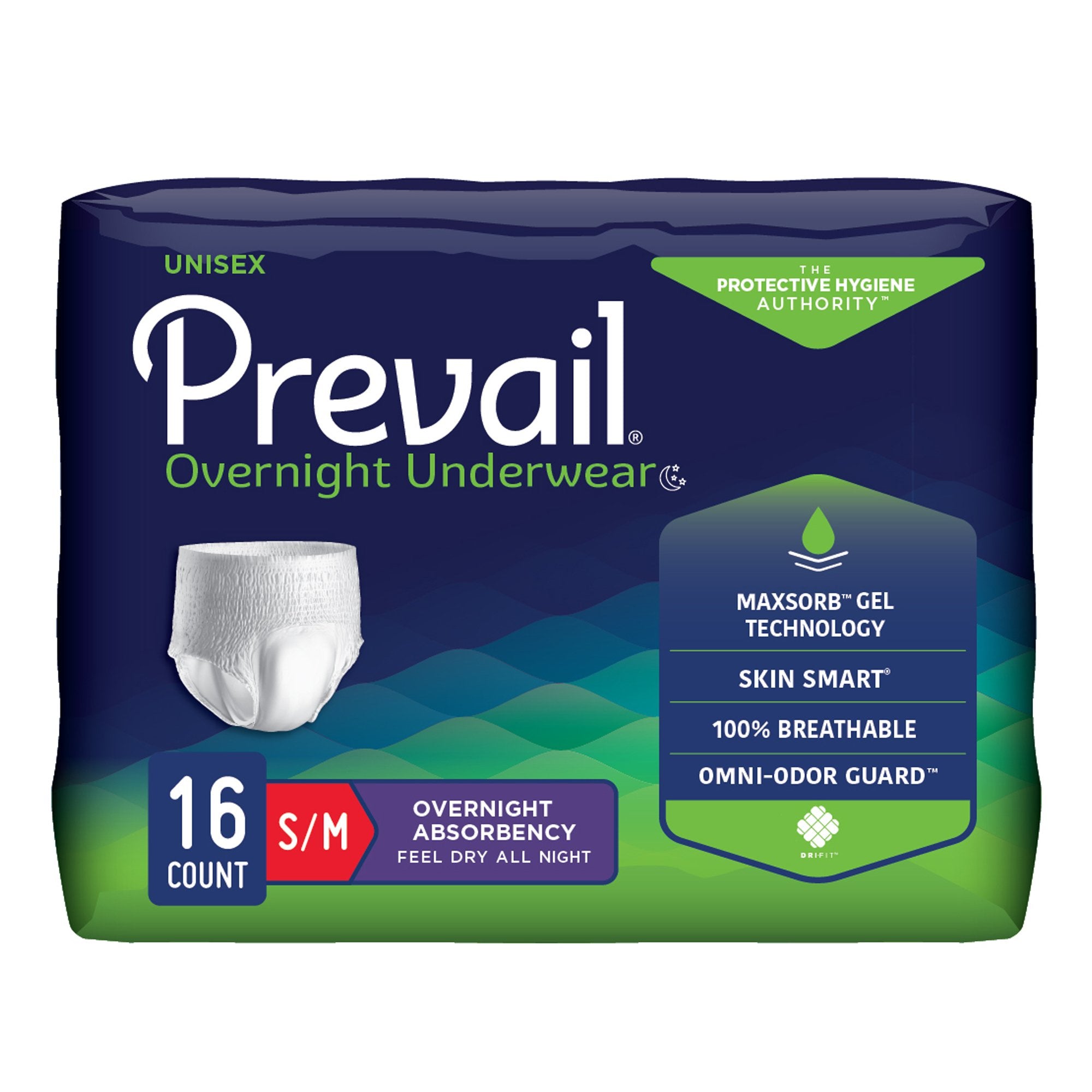 First Quality - Unisex Adult Absorbent Underwear Prevail® Overnight Pull On with Tear Away Seams Small / Medium Disposable Heavy Absorbency [64/CS]