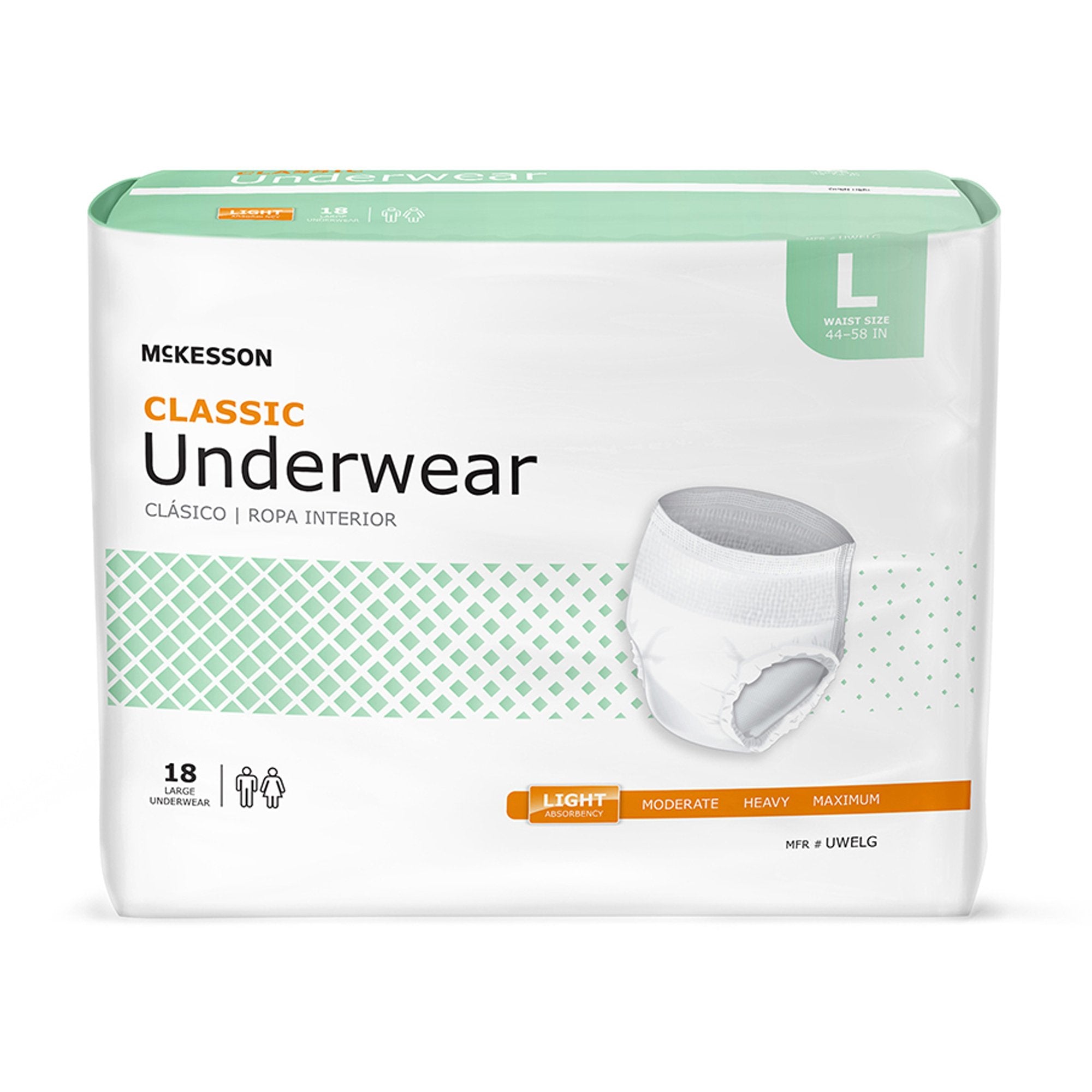 McKesson Brand - Unisex Adult Absorbent Underwear McKesson Classic Pull On with Tear Away Seams Large Disposable Light Absorbency [4/CS]