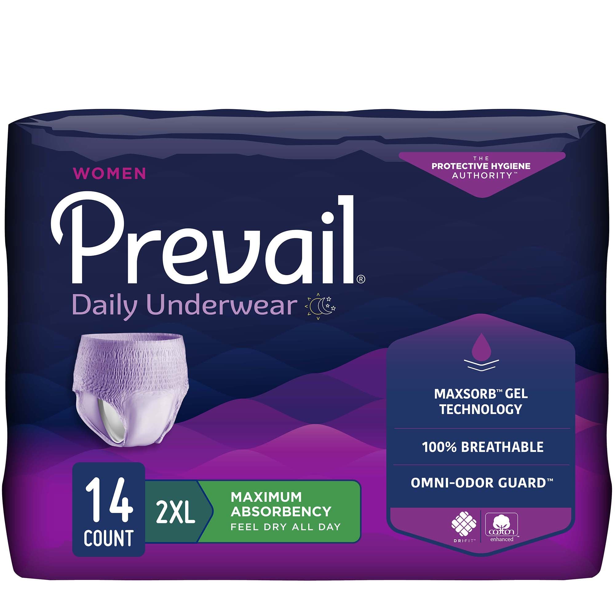 First Quality - Female Adult Absorbent Underwear Prevail® Daily Underwear Pull On with Tear Away Seams 2X-Large Disposable Heavy Absorbency [56/CS]