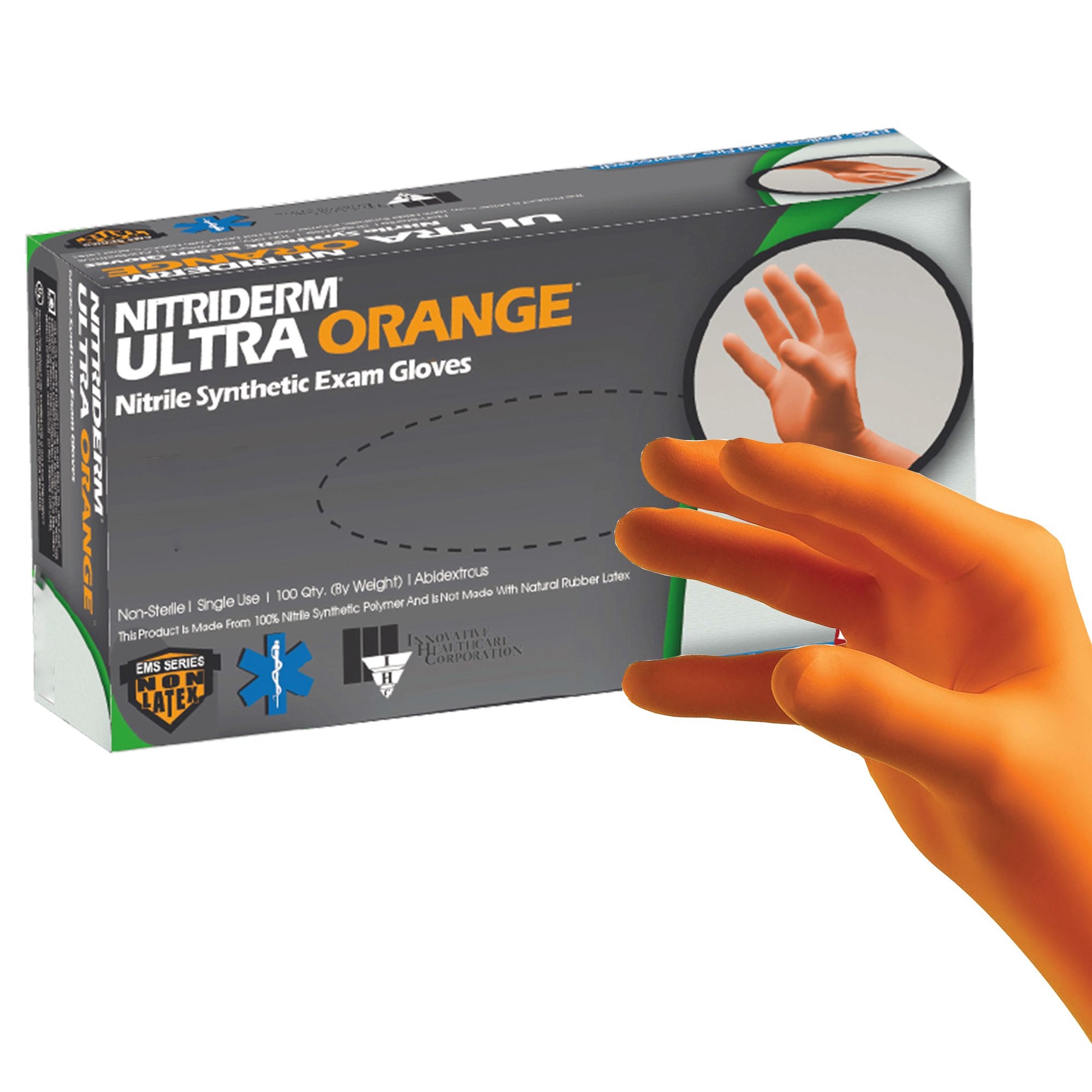 Innovative Healthcare Corp - Exam Glove NitriDerm® Ultra Orange™ Large NonSterile Nitrile Standard Cuff Length Fully Textured Orange Fentanyl Tested [1000/CS]