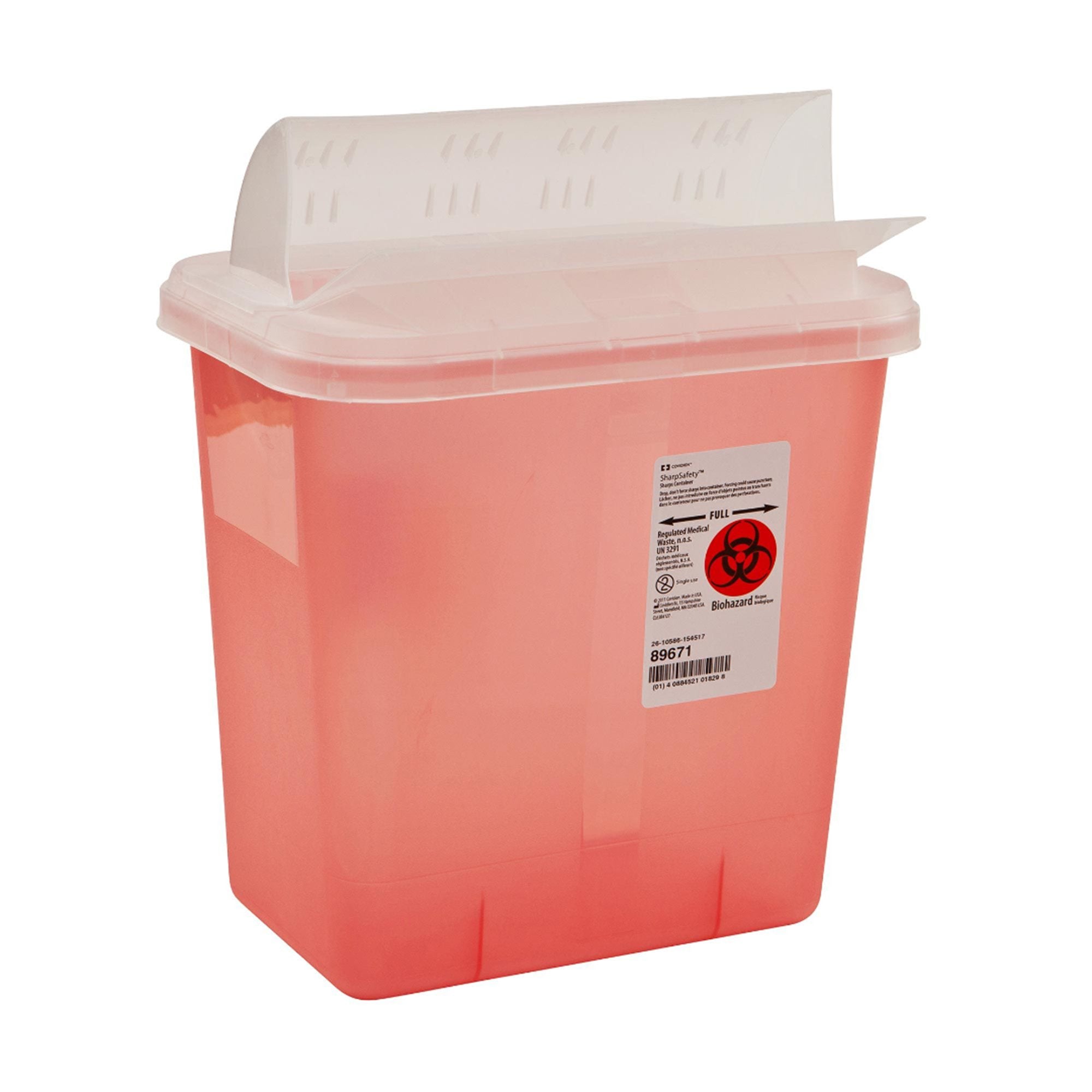 Cardinal - Sharps Container SharpSafety™ Translucent Red Base 12-3/4 H X 7-1/4 D X 10-1/2 W Inch Horizontal Entry 2 Gallon [20/CS]