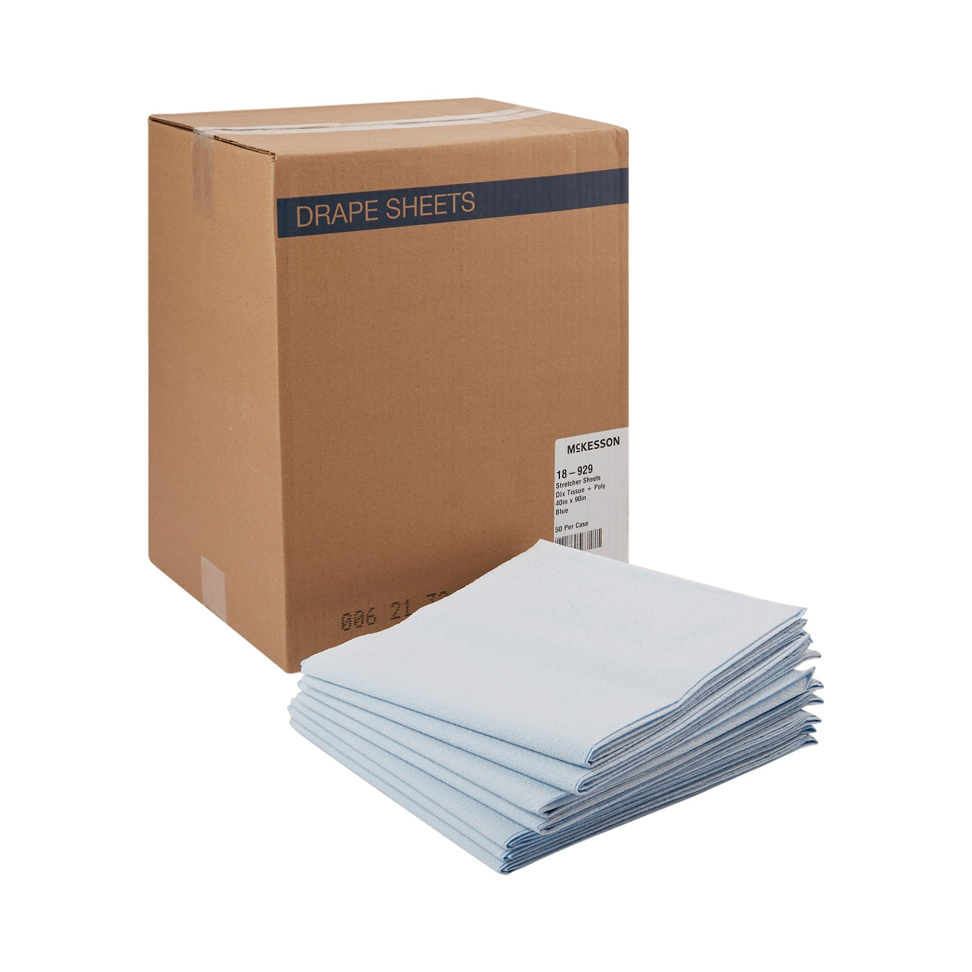 McKesson Brand - Stretcher Sheet McKesson Flat Sheet 40 W X 90 L Inch Blue Cellulose Tissue 50% / Polyethylene Film 50% Disposable [50/CS] (147847_CS)