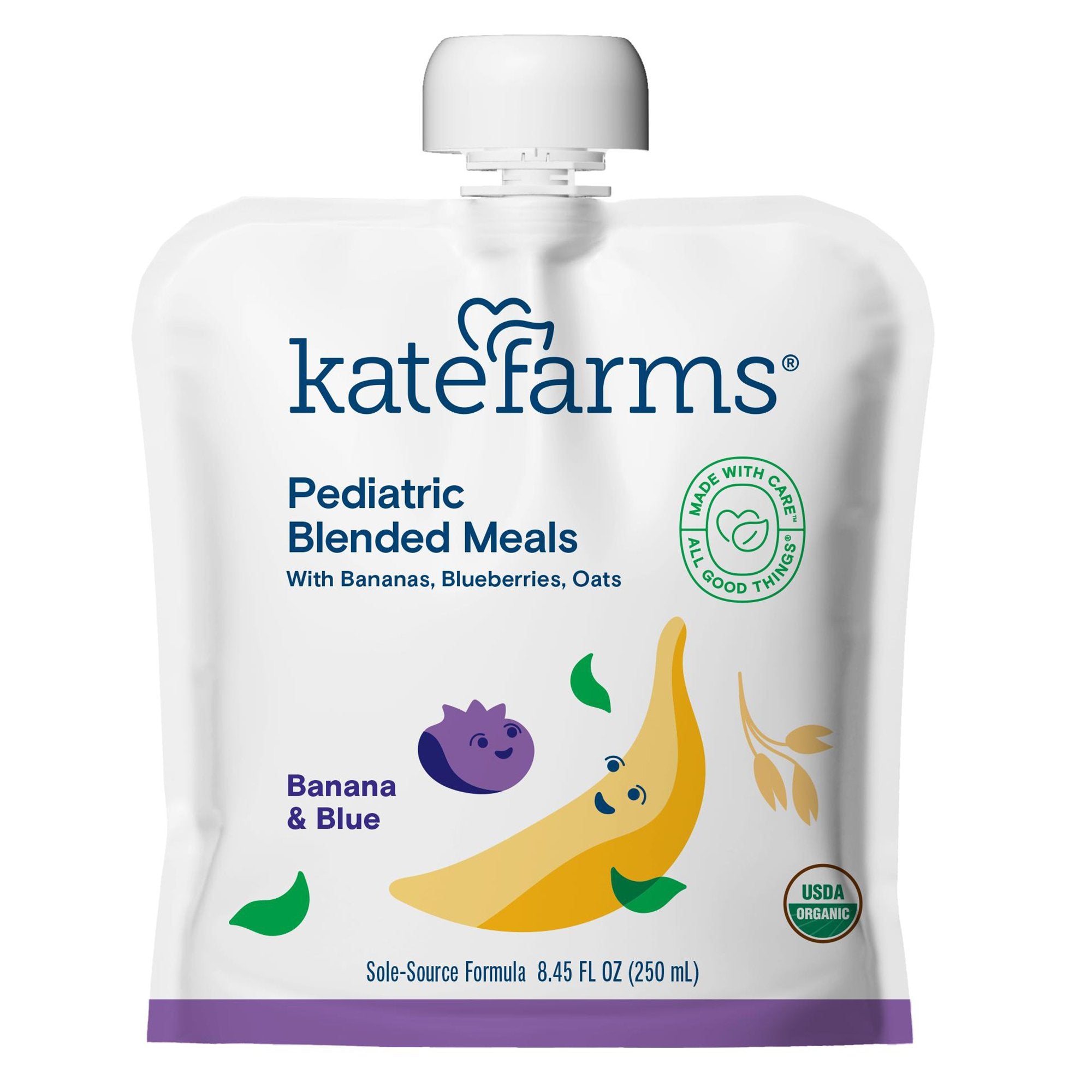 Kate Farms - Pediatric Tube Feeding Formula Kate Farms Banana / Blueberry Flavor 8.45 oz. / 250 mL Pouch Liquid Organic Pea Protein [12/CS]