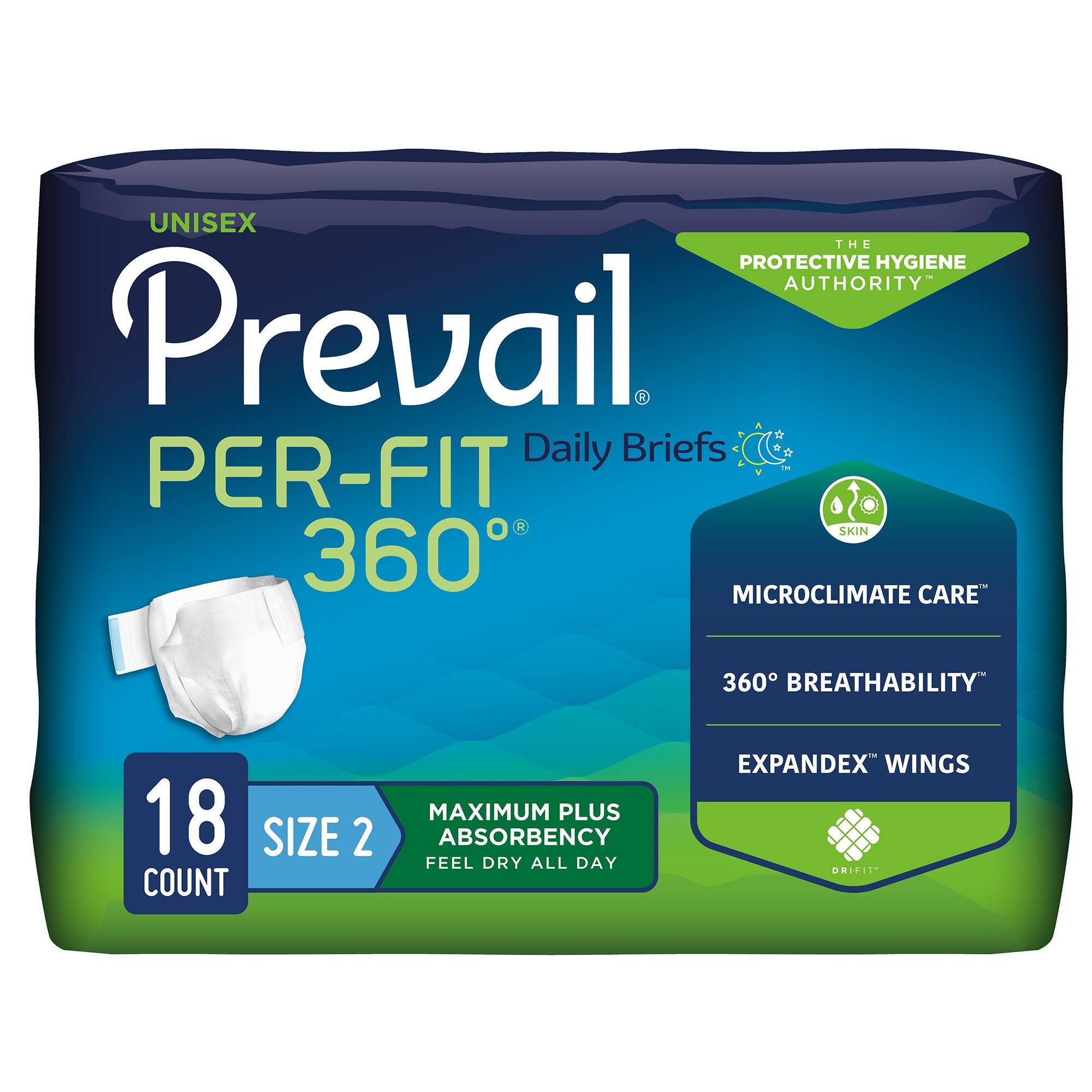 First Quality - Unisex Adult Incontinence Brief Prevail® Per-Fit 360°™ Size 2 / Large Disposable Heavy Absorbency [72/CS]