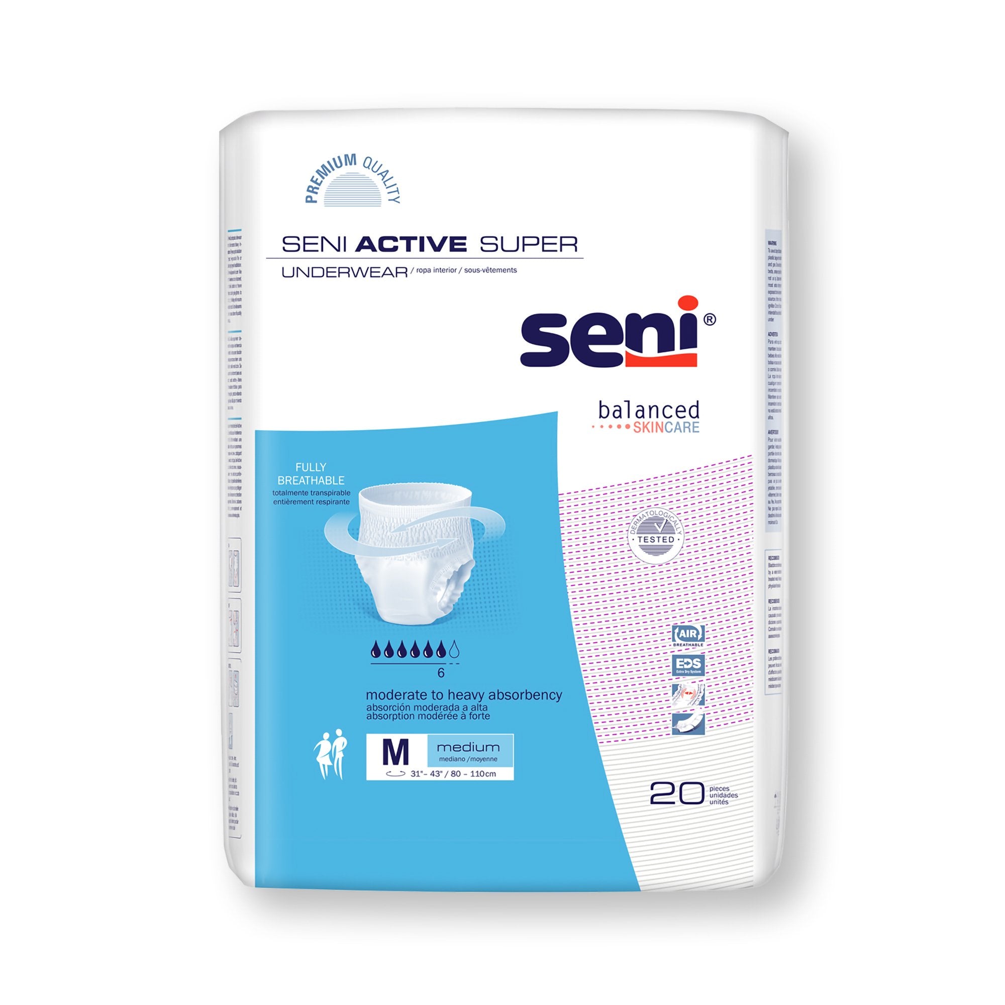 TZMO USA Inc - Unisex Adult Absorbent Underwear Seni® Active Super Pull On with Tear Away Seams Medium Disposable Moderate Absorbency [80/CS]