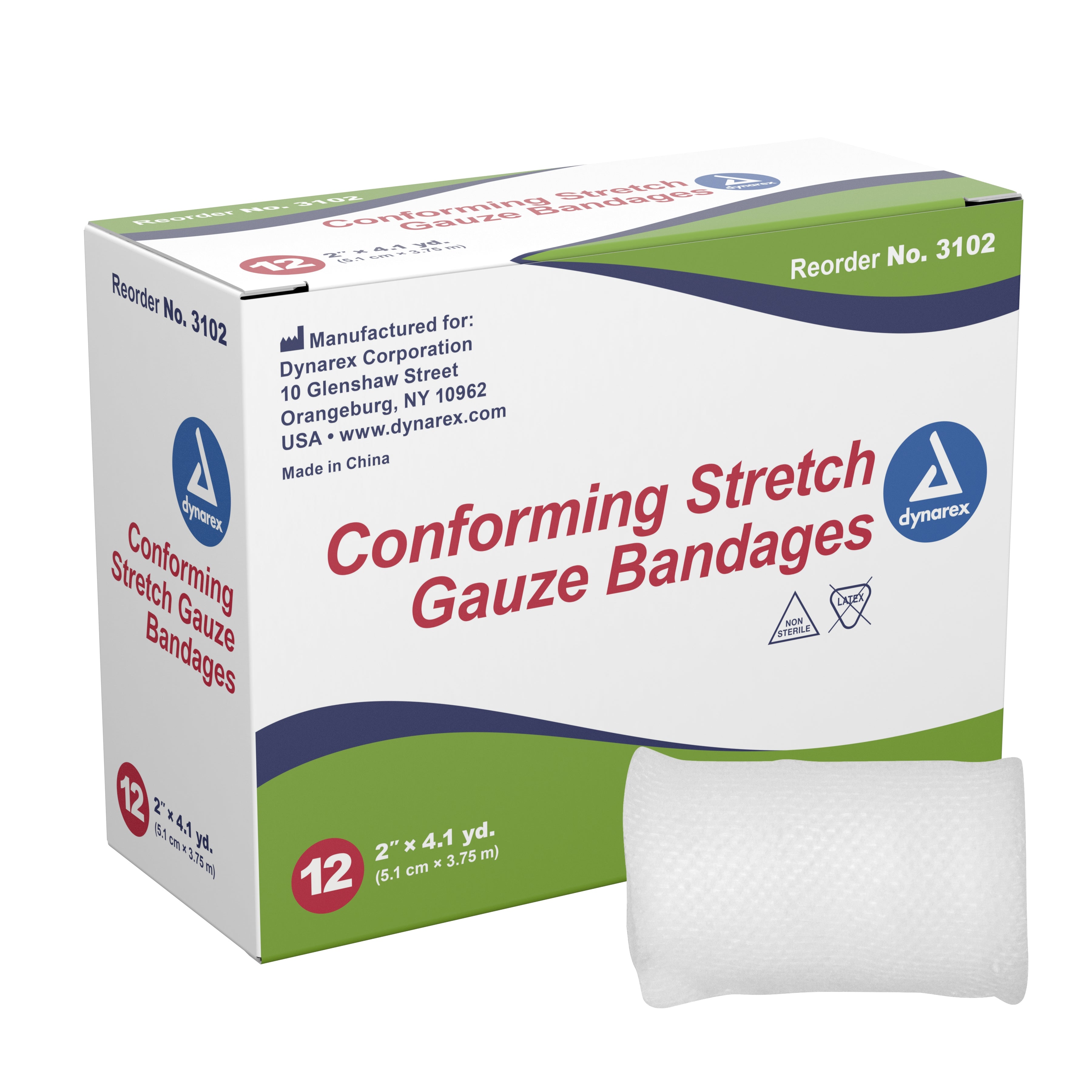 Dynarex - Conforming Bandage Dynarex® 2 Inch X 4-1/10 Yard 1-Ply NonSterile 12 per Pack [96/CS]