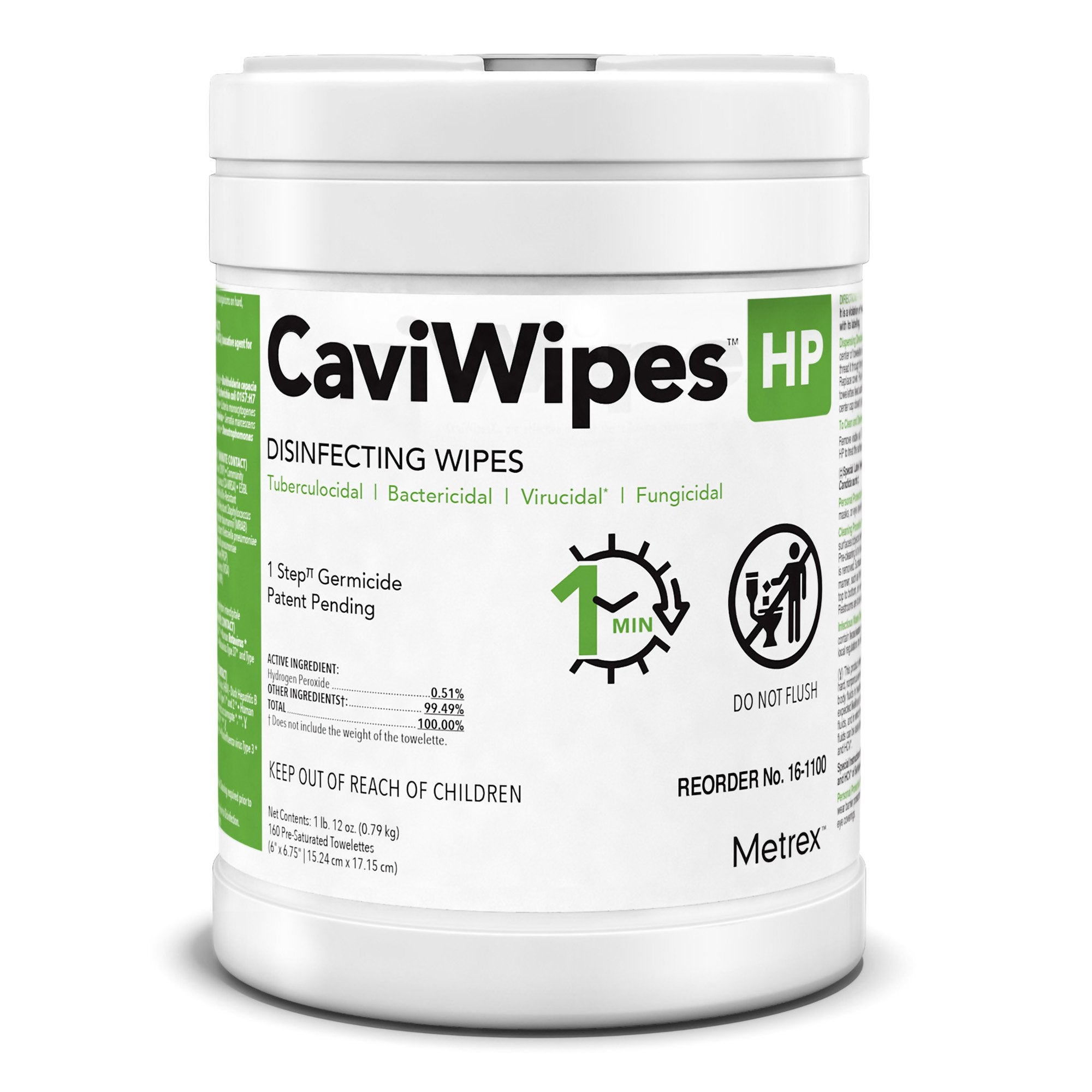 Metrex Research - CaviWipes™ HP Surface Disinfectant Cleaner Peroxide Based Manual Pull Wipe 160 Count Canister Scented NonSterile [12/CS]