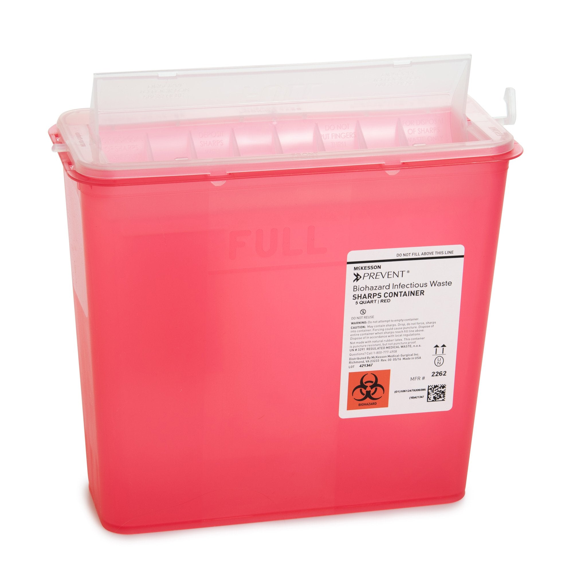 McKesson Brand - Sharps Container McKesson Prevent® Translucent Red Base 10-3/4 H X 10-1/2 W X 4-3/4 D Inch Horizontal Entry 1.25 Gallon [20/CS]