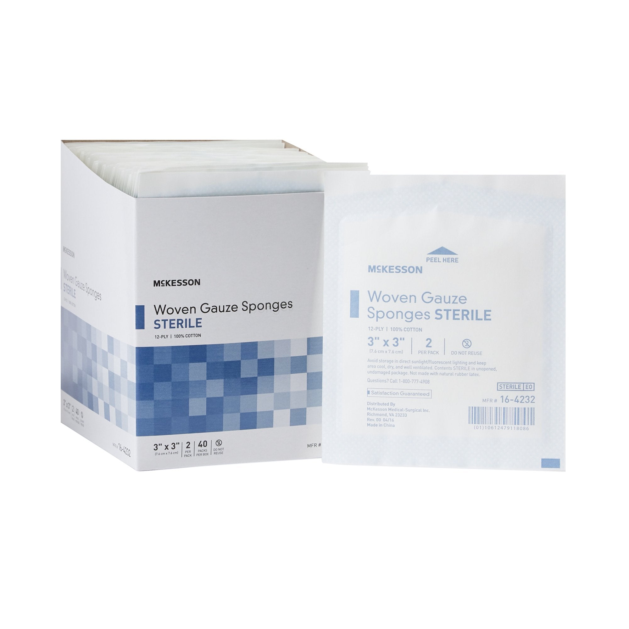 McKesson Brand - Gauze Sponge McKesson 3 X 3 Inch 12-Ply Sterile 2 per Pack [1200/CS] (384816_CS)