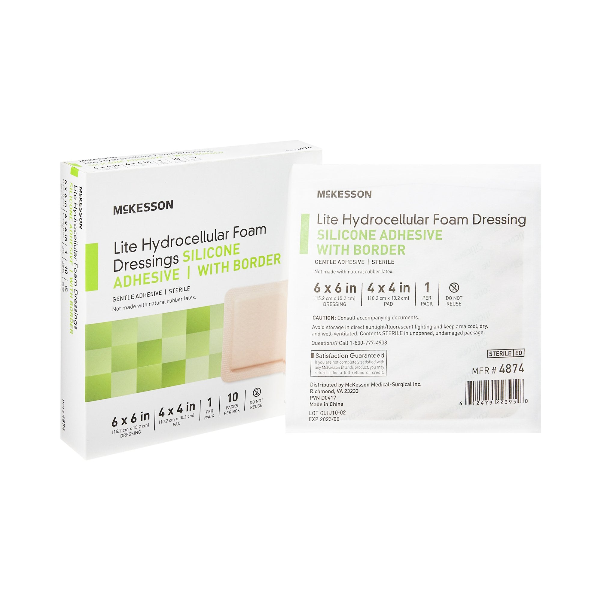 McKesson Brand - Thin Foam Dressing McKesson Lite 6 X 6 Inch With Border Film Backing Silicone Gel Adhesive Square Sterile [200/CS]