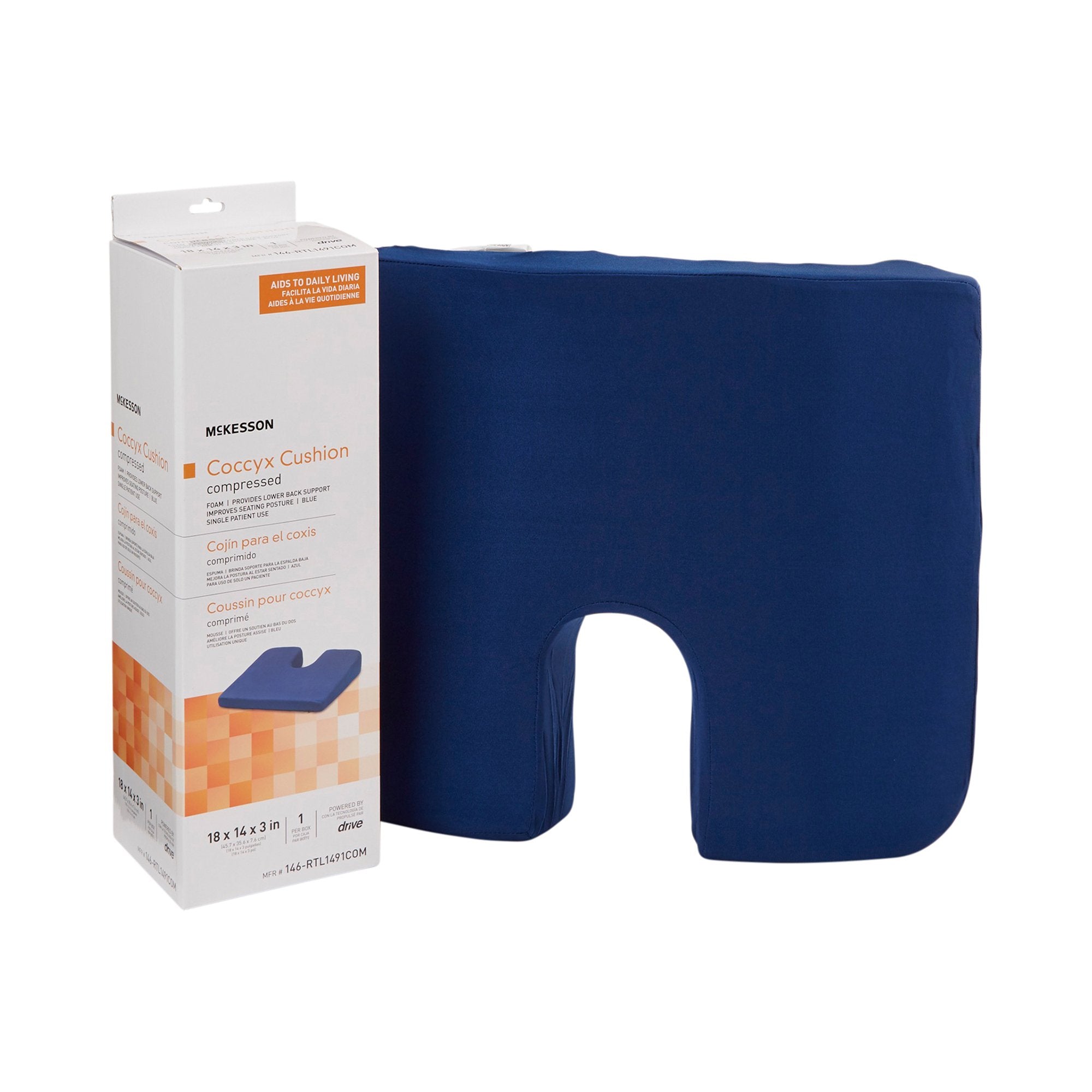 McKesson Brand - Coccyx Relief Seat Cushion McKesson 18 W X 14 L X 3 D Inch Foam [4/CS]