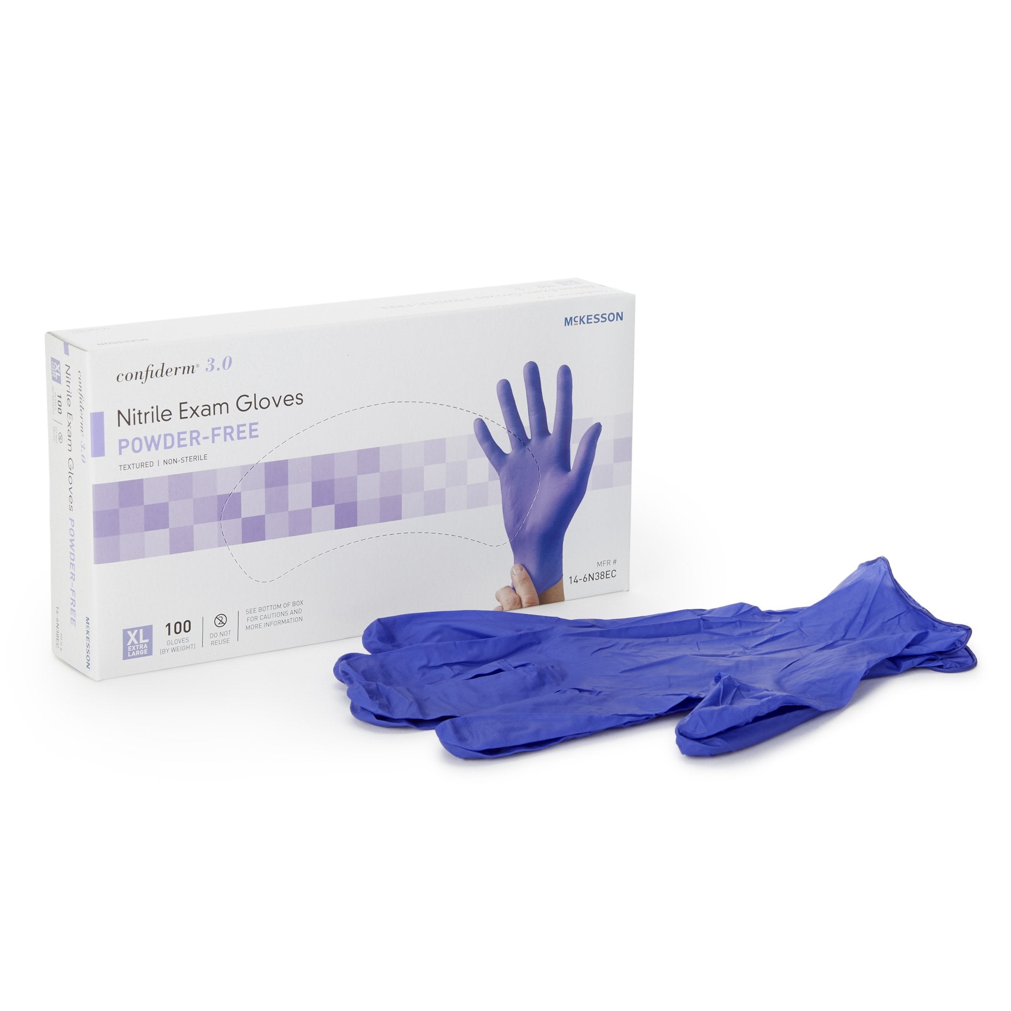 McKesson Brand - Exam Glove McKesson Confiderm® 3.0 X-Large NonSterile Nitrile Standard Cuff Length Textured Fingertips Blue Not Rated [1000/CS]