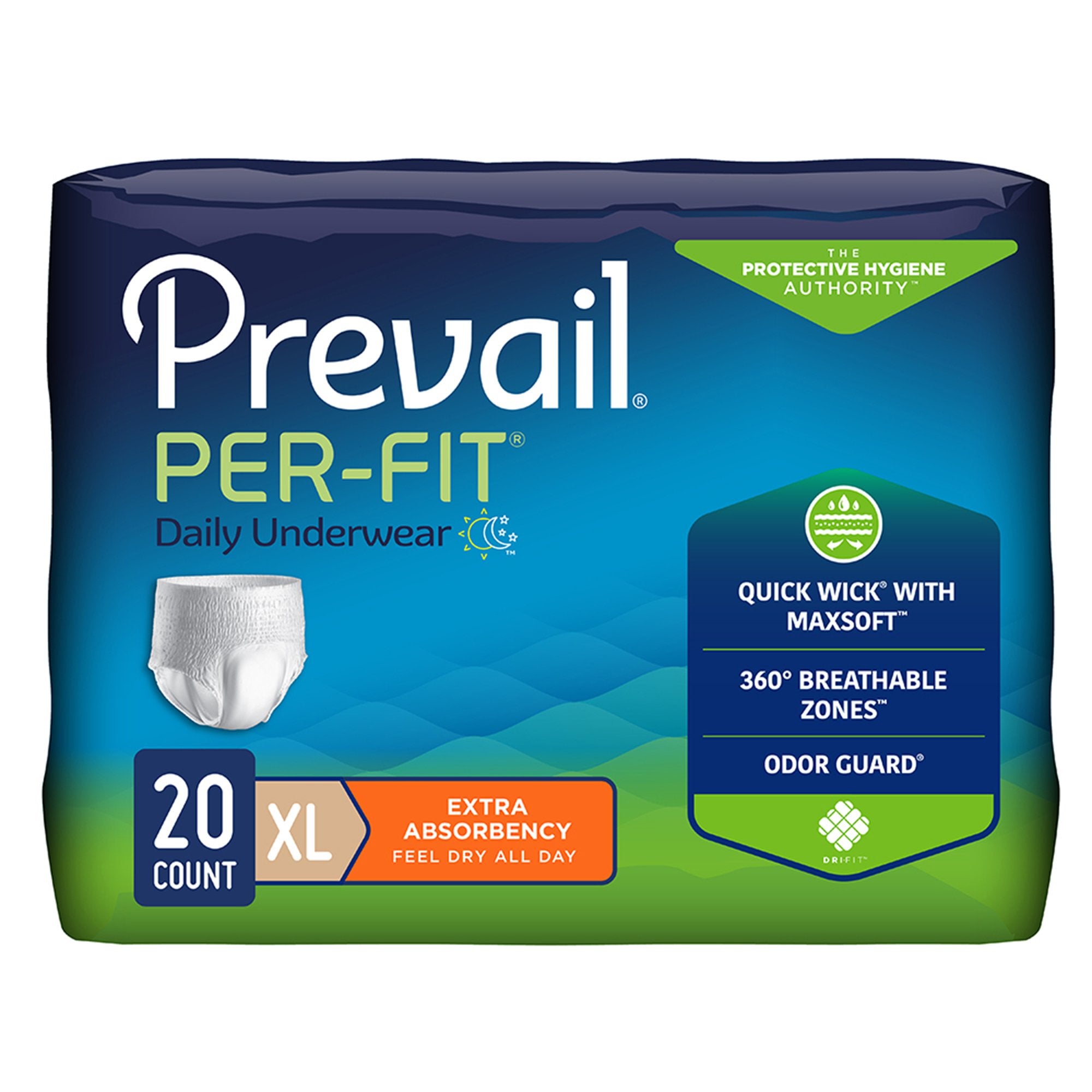 First Quality - Unisex Adult Absorbent Underwear Prevail® Per-Fit® Extra Pull On with Tear Away Seams X-Large Disposable Heavy Absorbency [80/CS]