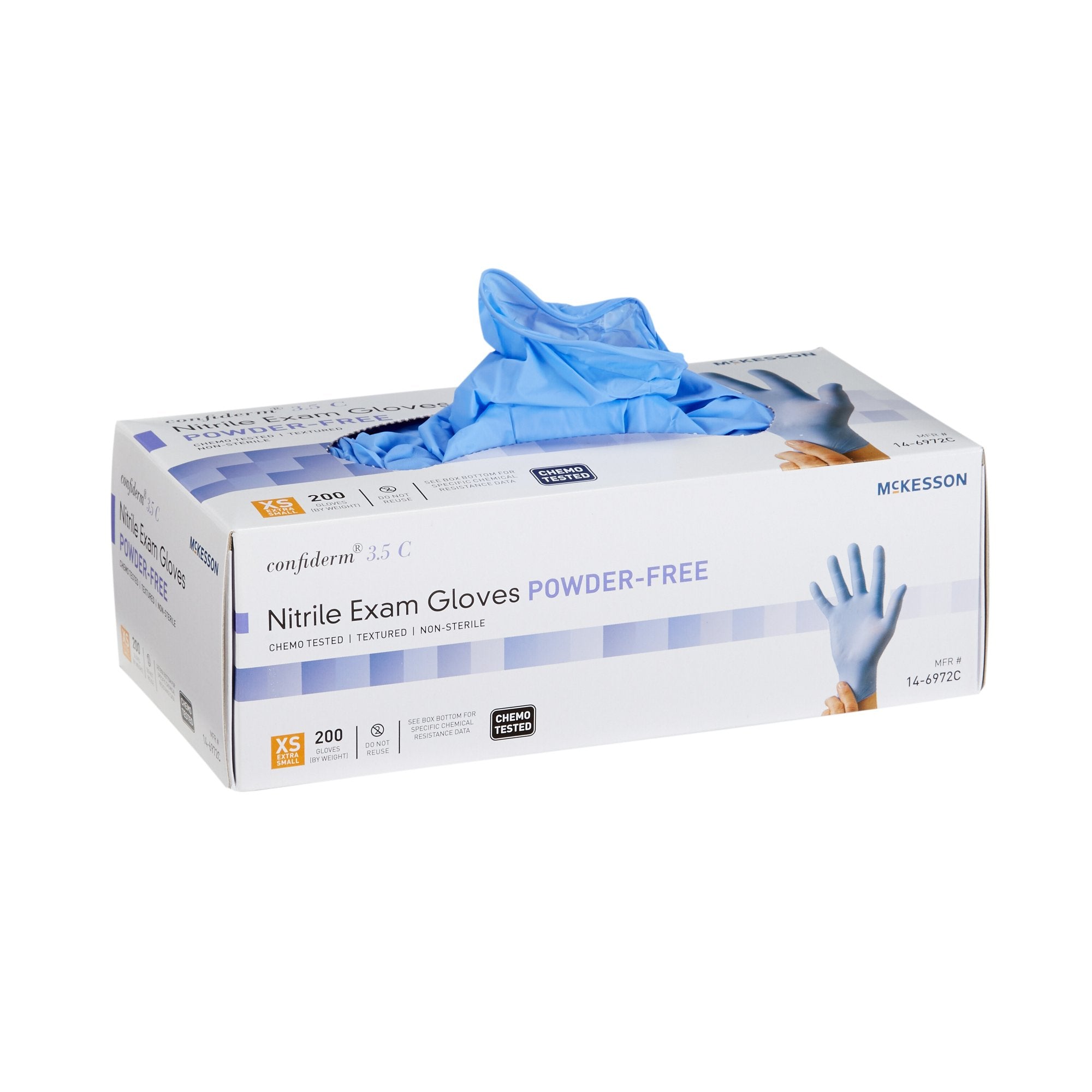 McKesson Brand - Exam Glove McKesson Confiderm® 3.5C X-Small NonSterile Nitrile Standard Cuff Length Textured Fingertips Blue Chemo Tested [2000/CS]