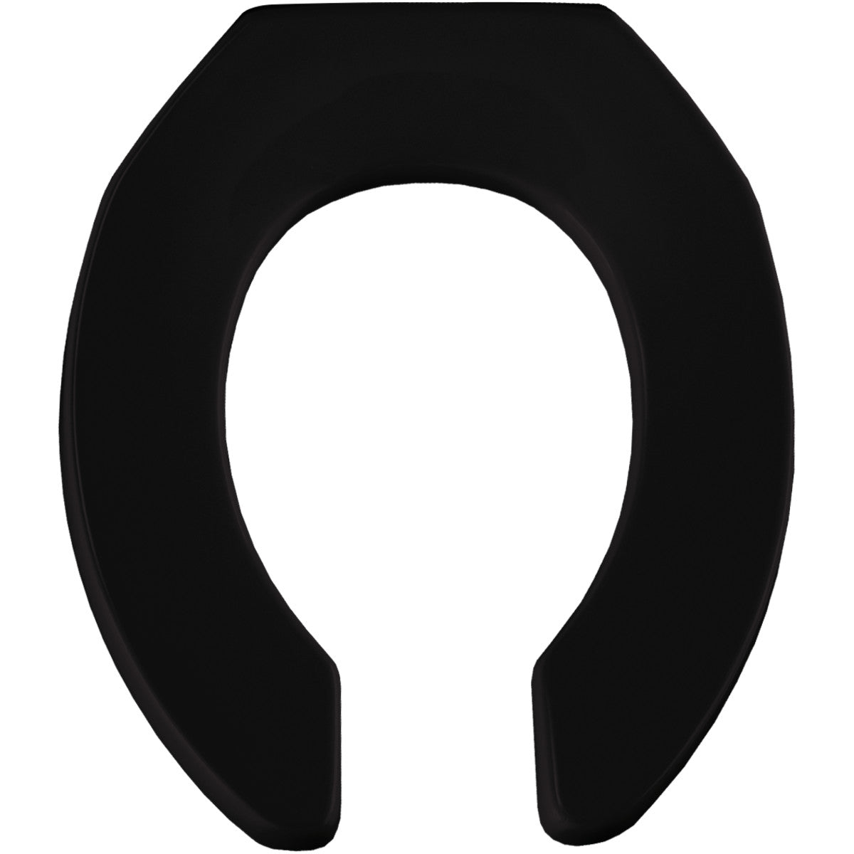 Bemis Round Open Front Less Cover Commercial Plastic Toilet Seat in Black with STA-TITE® Commercial Fastening System Self-Sustaining Check Hinge