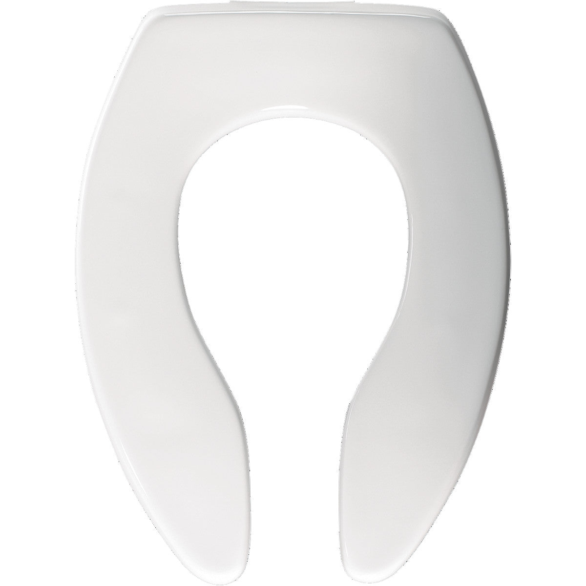 Bemis Elongated Open Front Less Cover Commercial Plastic Toilet Seat in White with STA-TITE® Commercial Fastening System Self-Sustaining Check Hinge and DuraGuard® in White