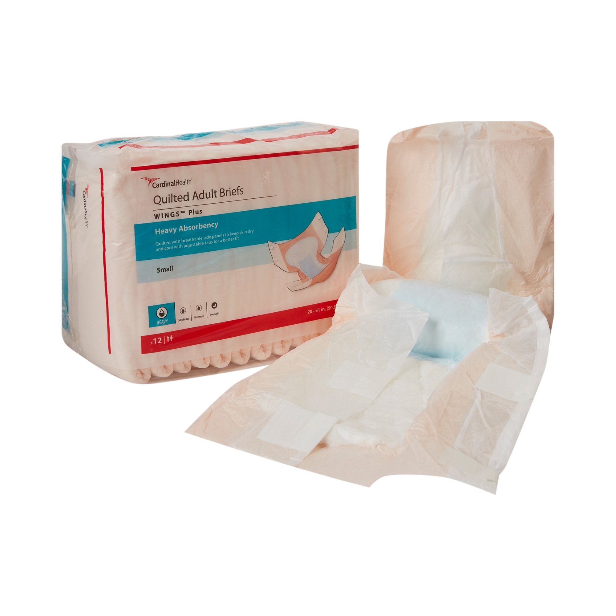 Cardinal - Unisex Adult Incontinence Brief Wings™ Plus Quilted Small Disposable Heavy Absorbency [96/CS]