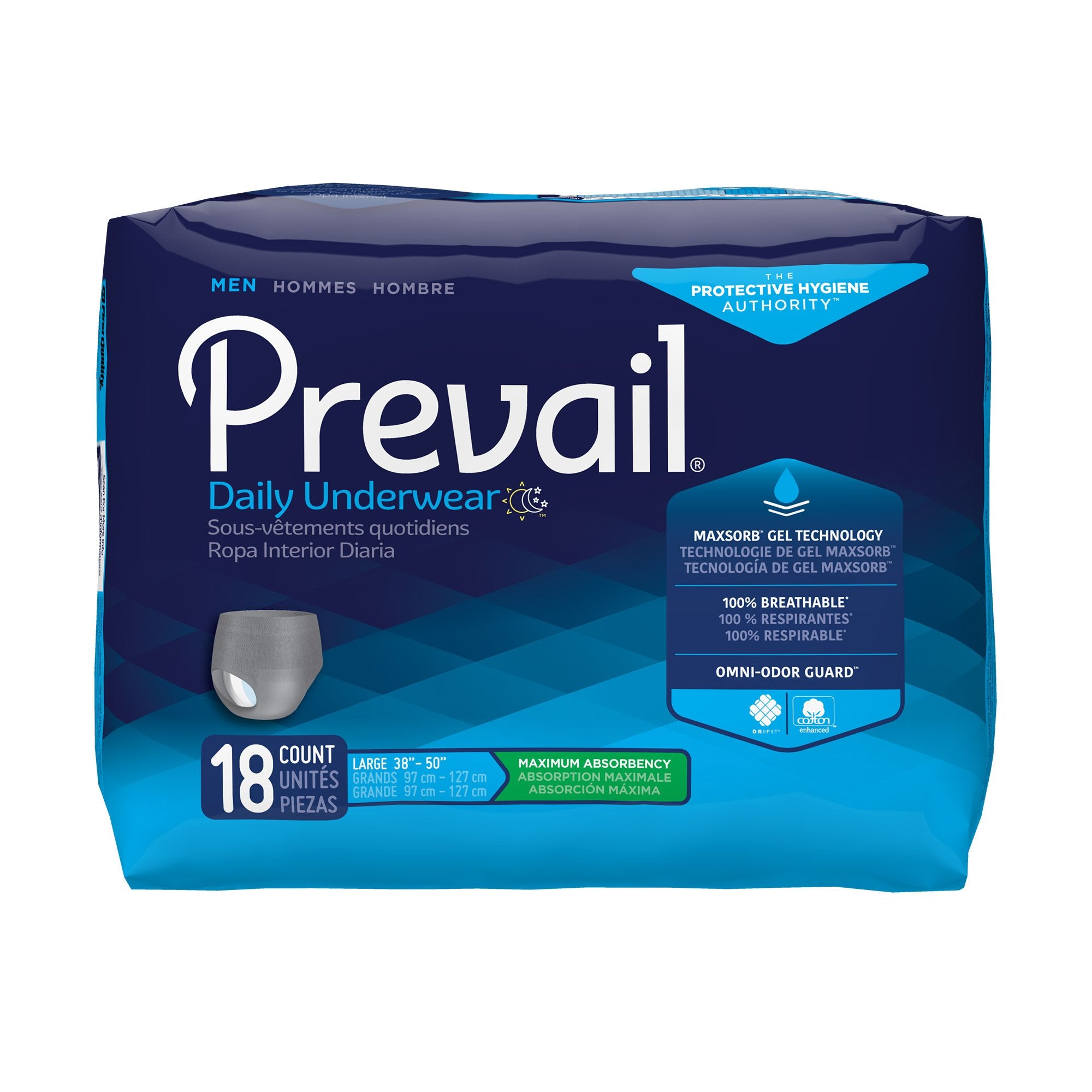 First Quality - Male Adult Absorbent Underwear Prevail® Daily Underwear Pull On with Tear Away Seams Large Disposable Heavy Absorbency [72/CS]