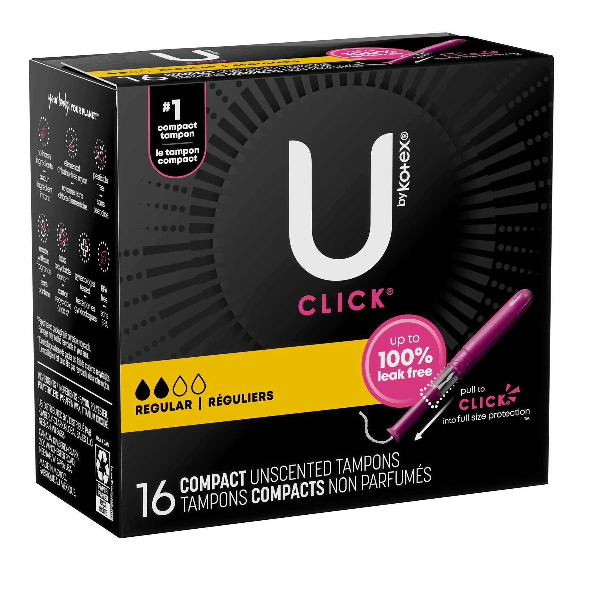 Kimberly Clark - Tampon U by Kotex® Click® Regular Absorbency Plastic Applicator Individually Wrapped [128/CS]