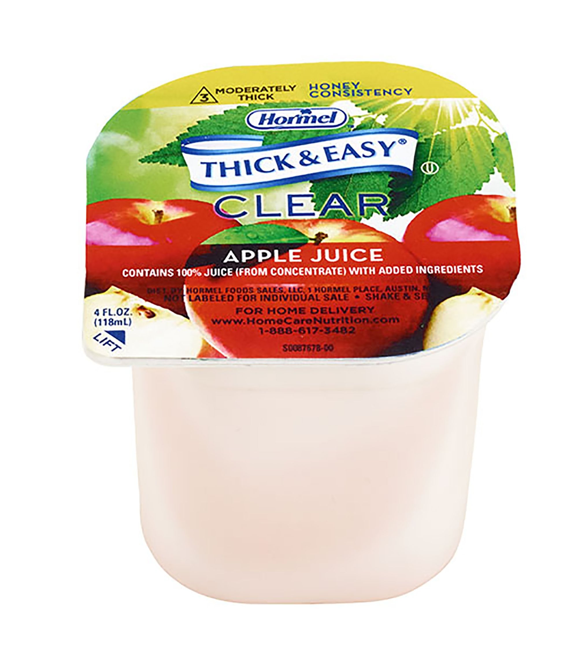 Hormel Food Sales - Thickened Beverage Thick & Easy® 4 oz. Portion Cup Apple Flavor Liquid IDDSI Level 3 Moderately Thick/Liquidized [24/CS]