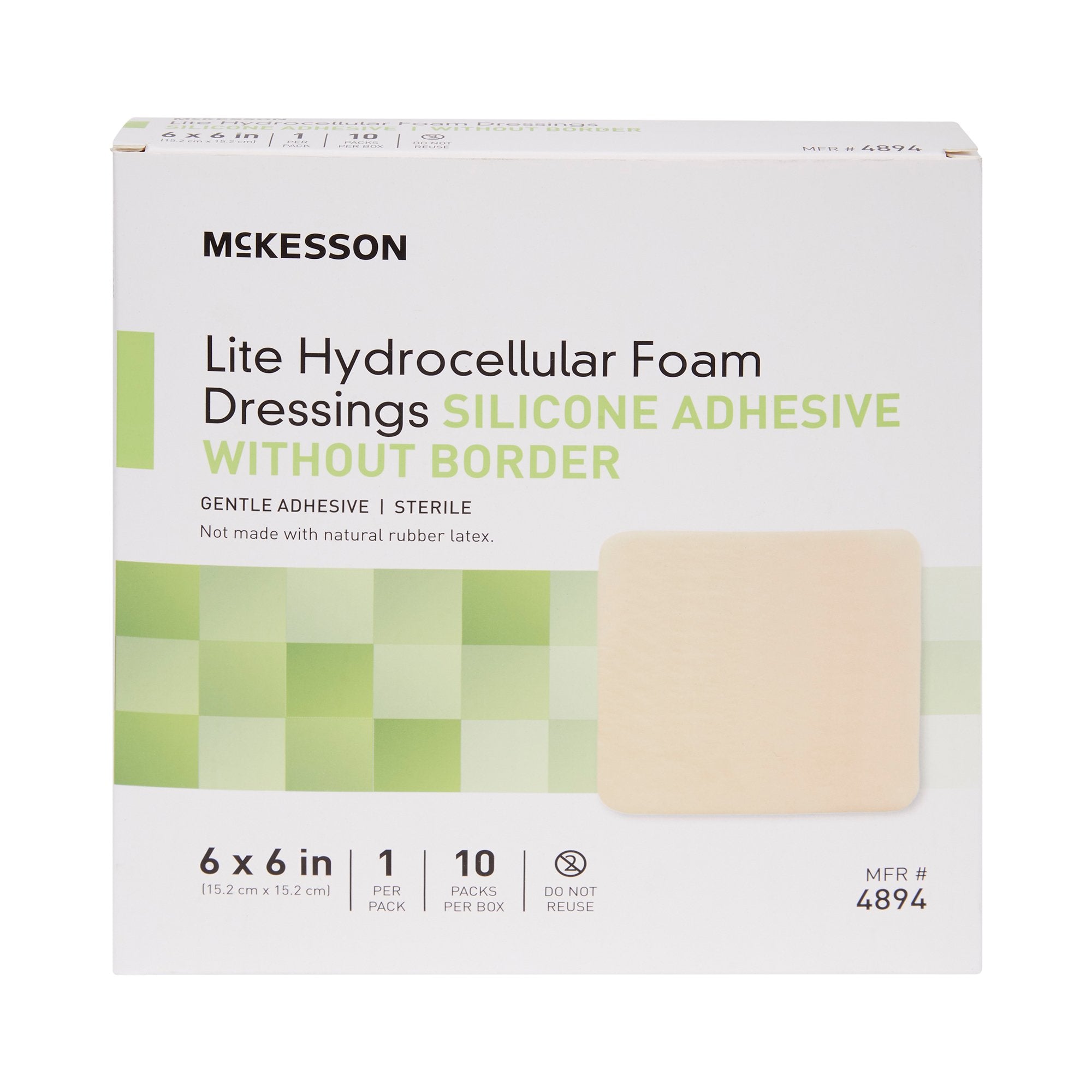 McKesson Brand - Thin Foam Dressing McKesson Lite 6 X 6 Inch Without Border Film Backing Silicone Gel Adhesive Square Sterile [200/CS]