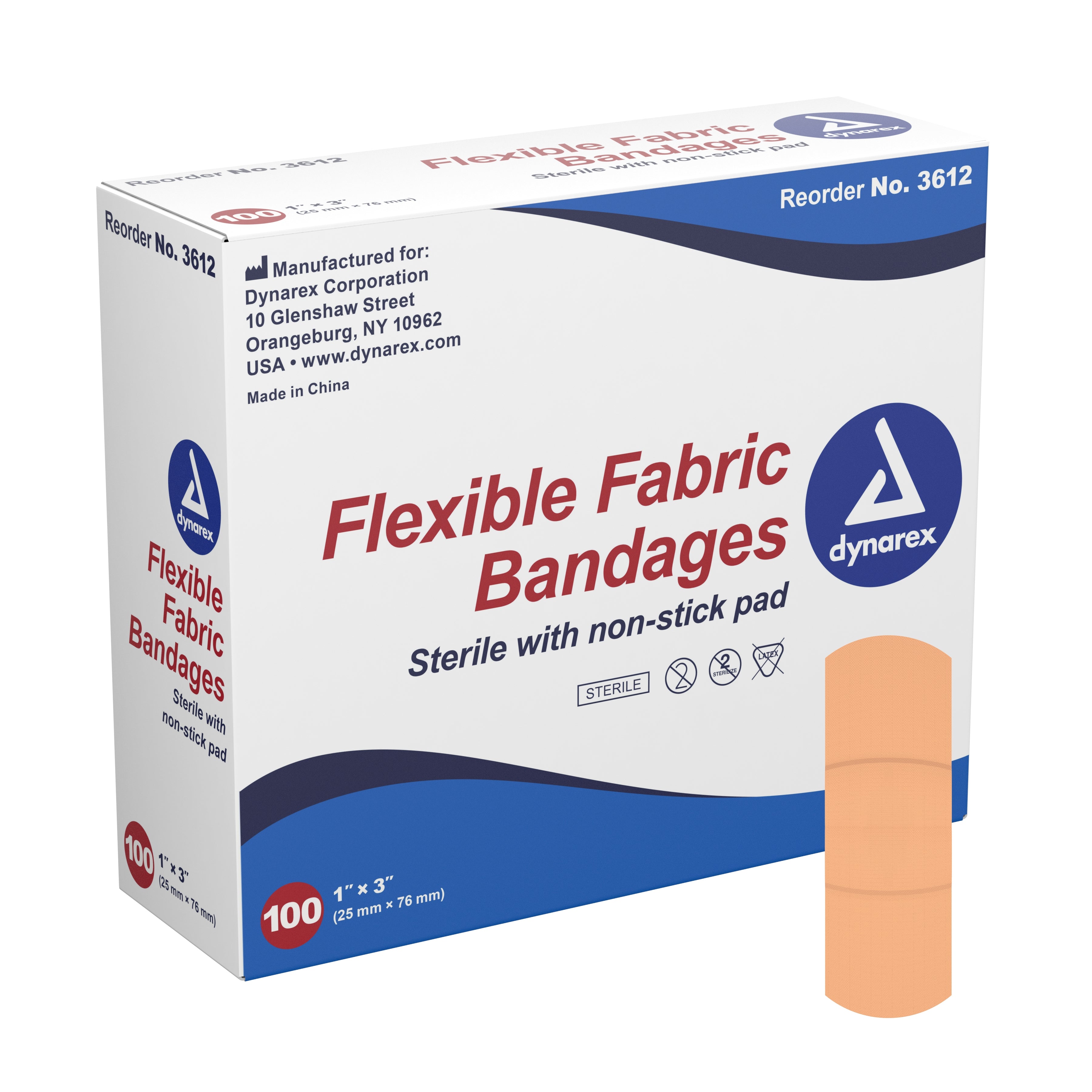 Dynarex - Adhesive Strip Dynarex® 1 X 3 Inch Fabric Rectangle Tan Sterile [2400/CS]