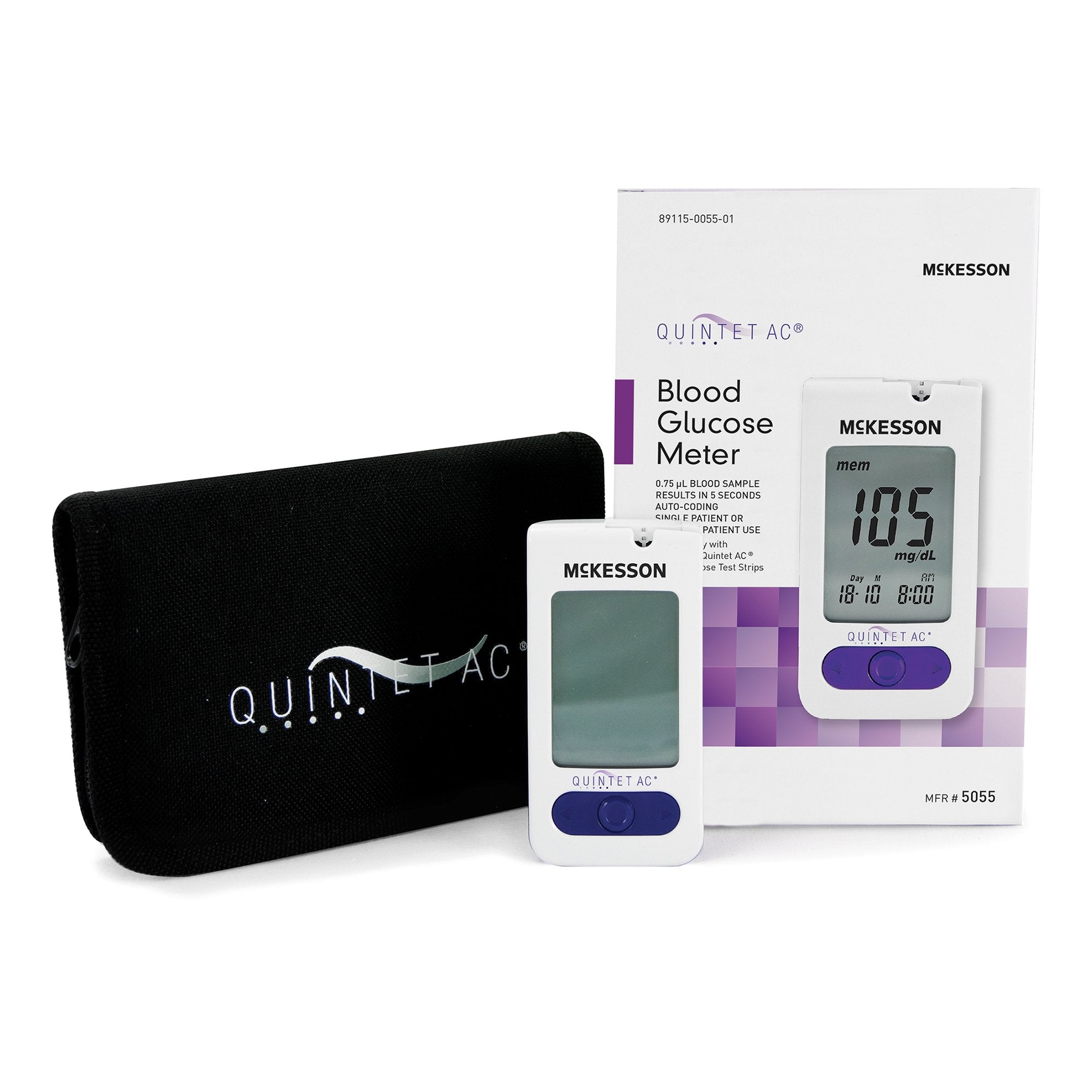 McKesson Brand - Blood Glucose Meter QUINTET AC® 5 Second Results Stores up to 500 Results No Coding Required [20/CS] (906769_CS)