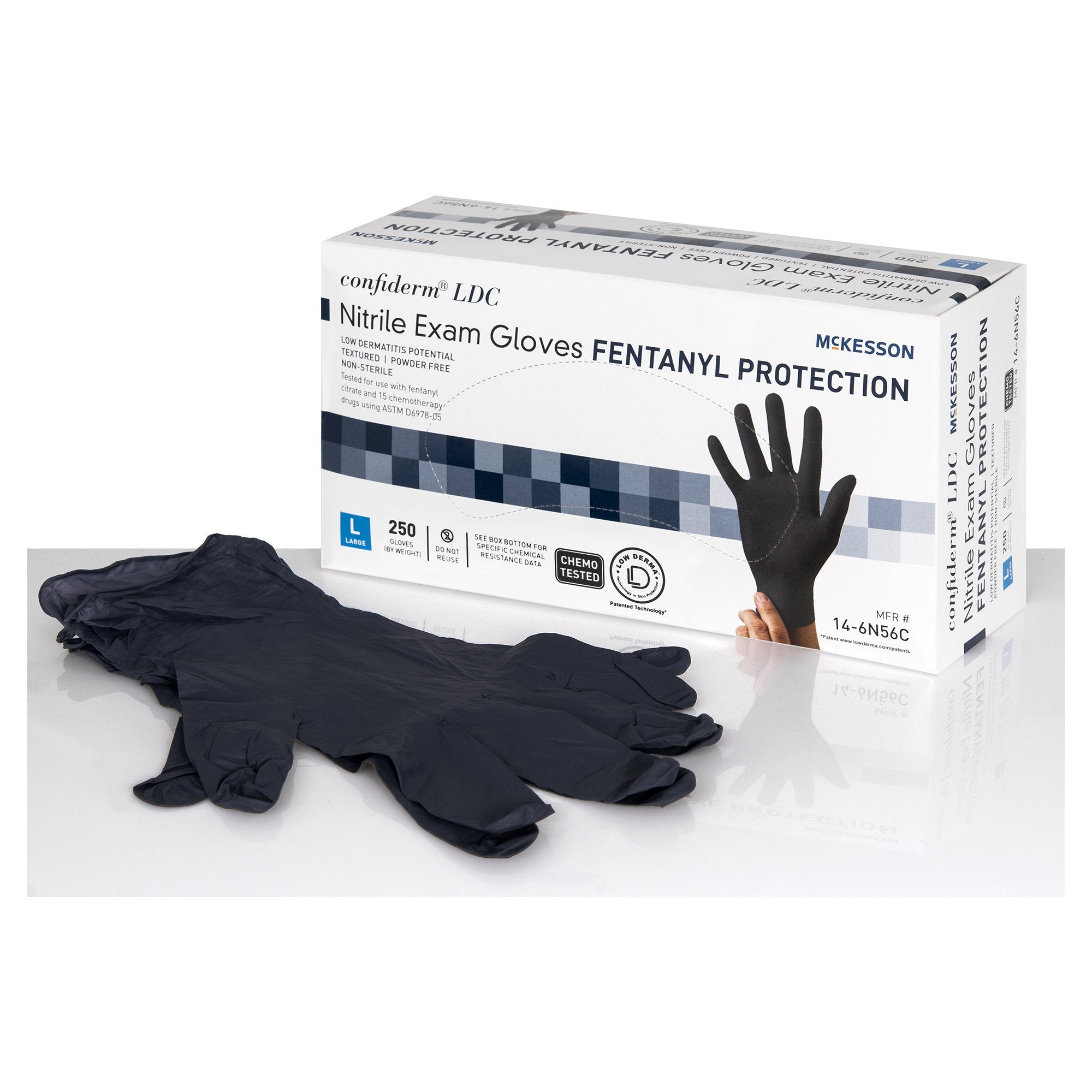 McKesson Brand - Exam Glove McKesson Confiderm® LDC Large NonSterile Nitrile Standard Cuff Length Fully Textured Black Chemo Tested / Fentanyl Tested [2500/CS]