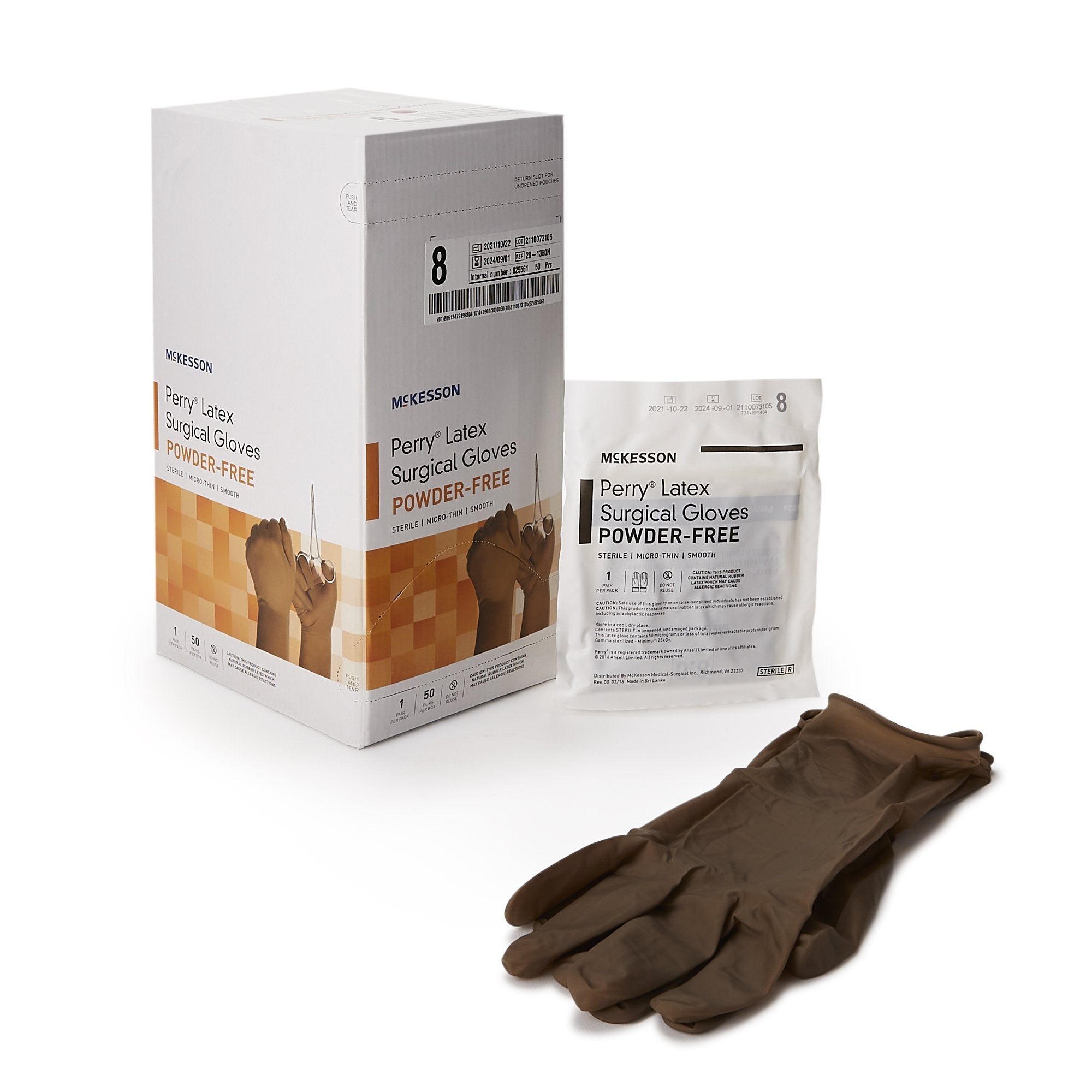 McKesson Brand - Surgical Glove McKesson Perry® Size 8 Sterile Latex Standard Cuff Length Smooth Brown Not Chemo Approved [200/CS]