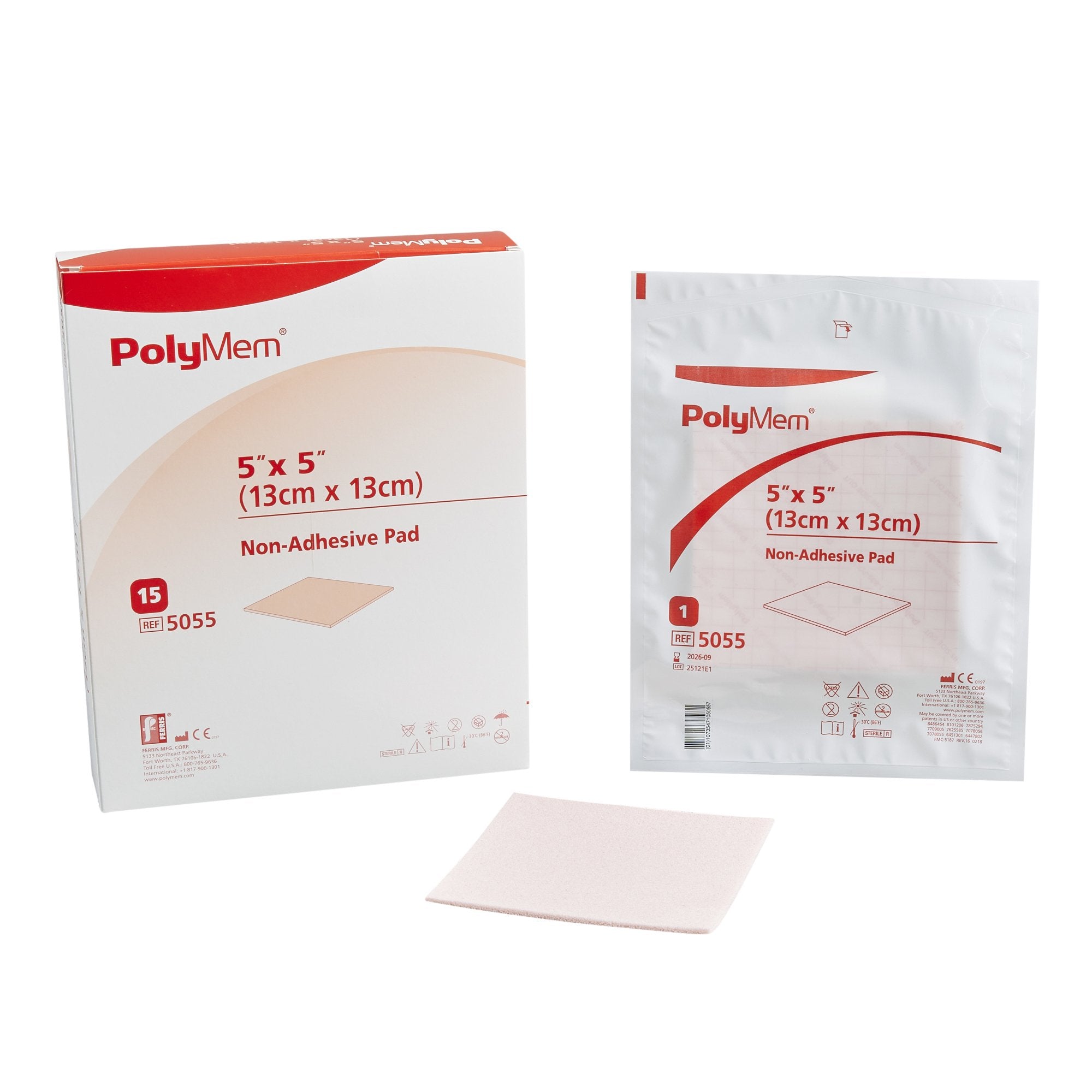 Ferris Manufacturing - Foam Dressing PolyMem® 5 X 5 Inch Without Border Film Backing Nonadhesive Square Sterile [30/CS]