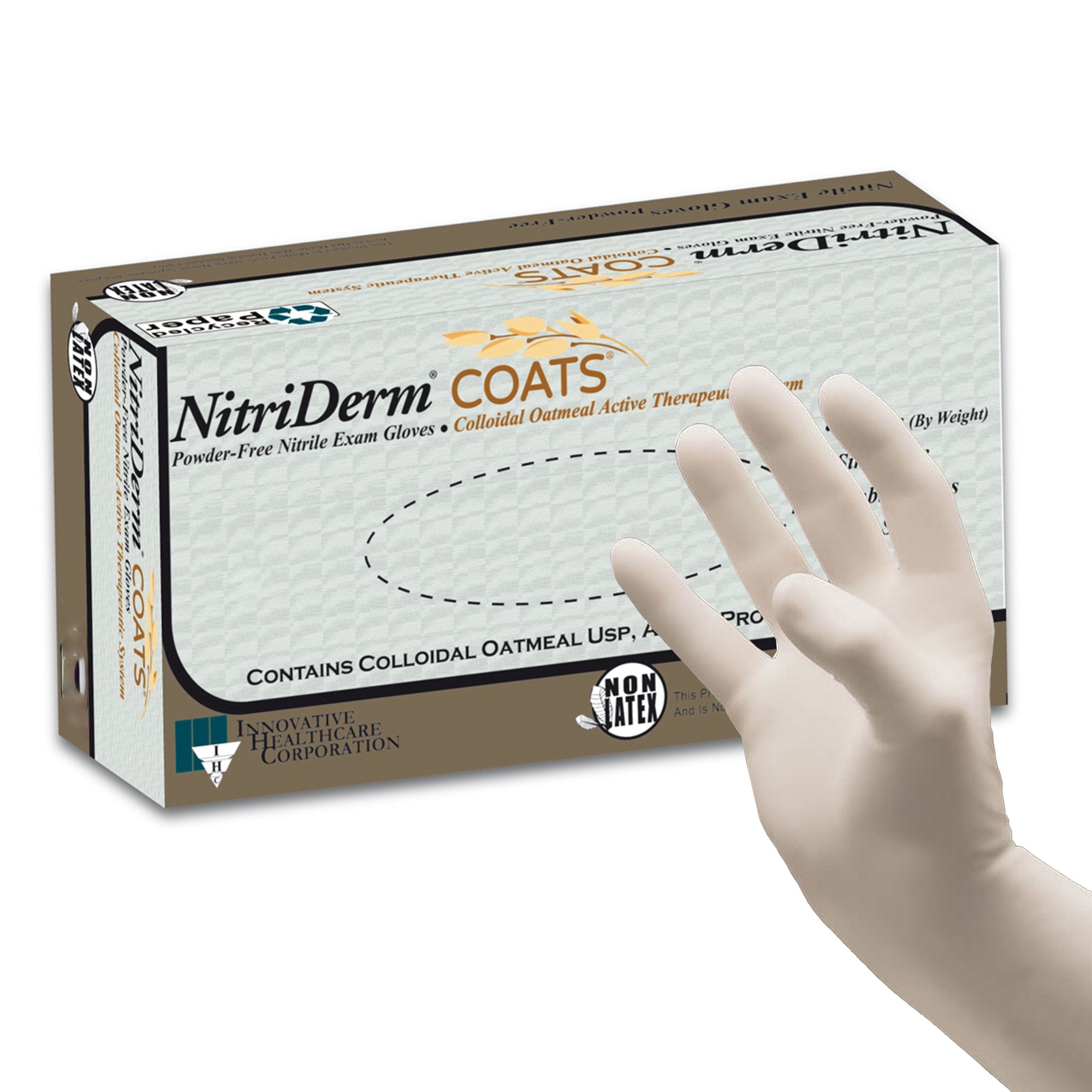 Innovative Healthcare Corp - Exam Glove NitriDerm® COATS® Small NonSterile Nitrile Standard Cuff Length Fully Textured White Chemo Tested [2000/CS]